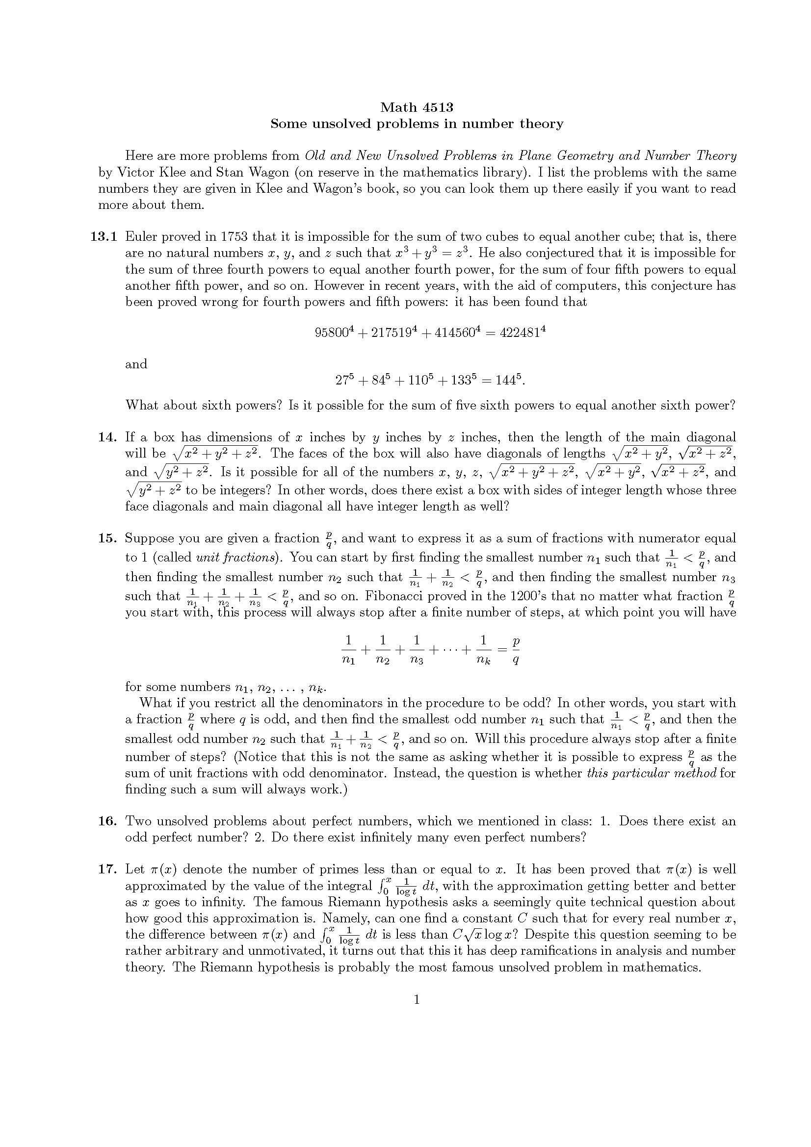 Senior Mathematics Seminar