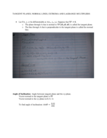 Tangent Planes, Normal Lines, Extrema and Lagrange Multipliers