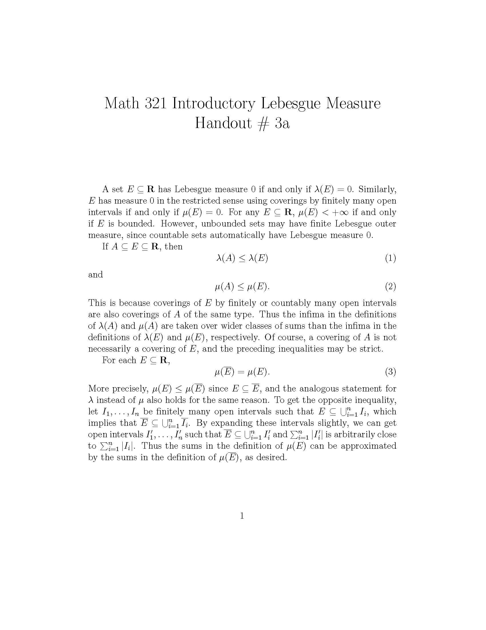 INTRODUCTION TO ANALYSIS I
