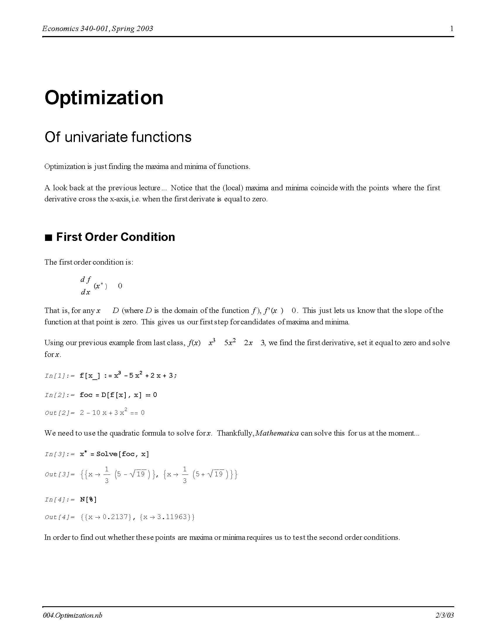Introduction to Math Economics