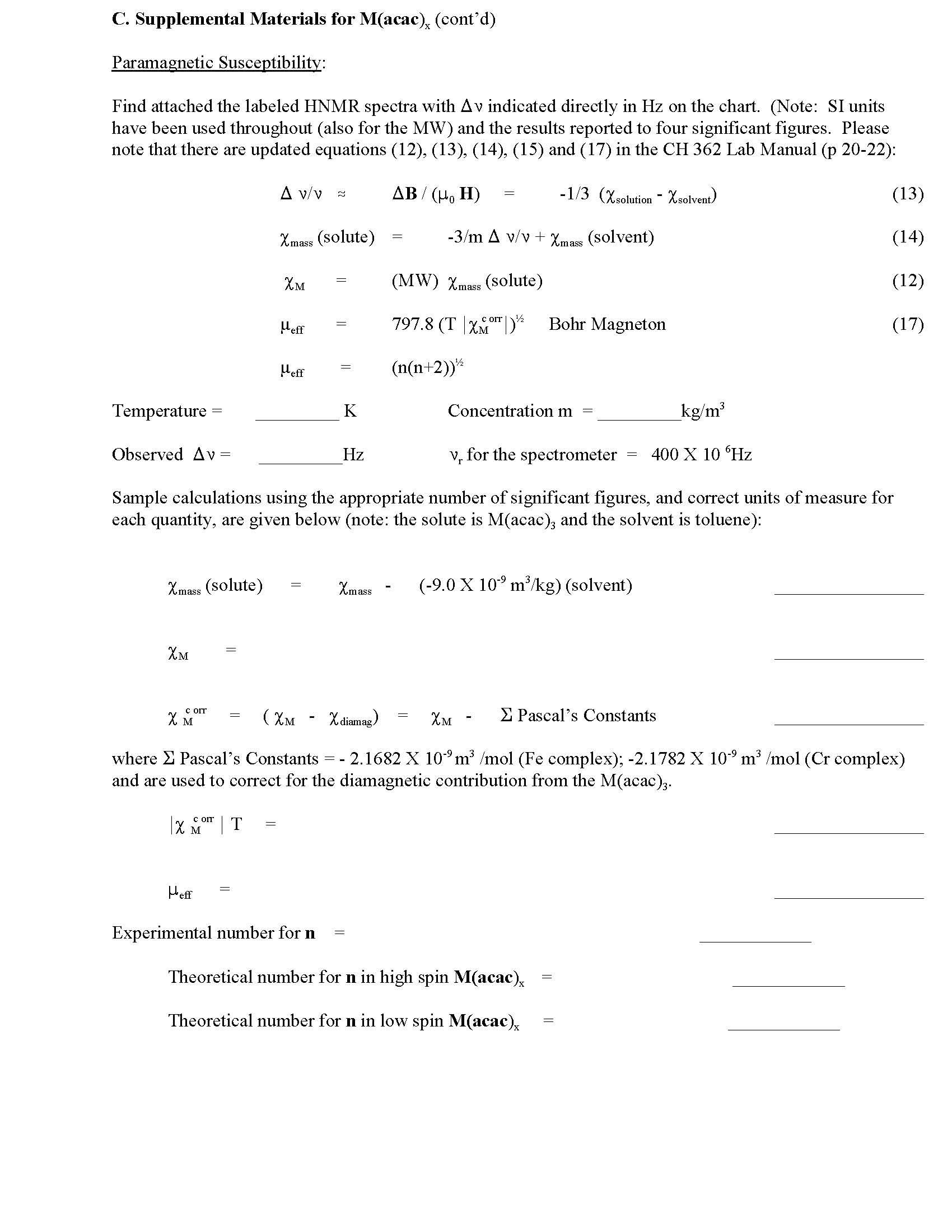 EXPERIMENTAL CHEMISTRY I