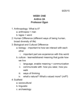 Anthro 2A Professor Egan Week One Notes