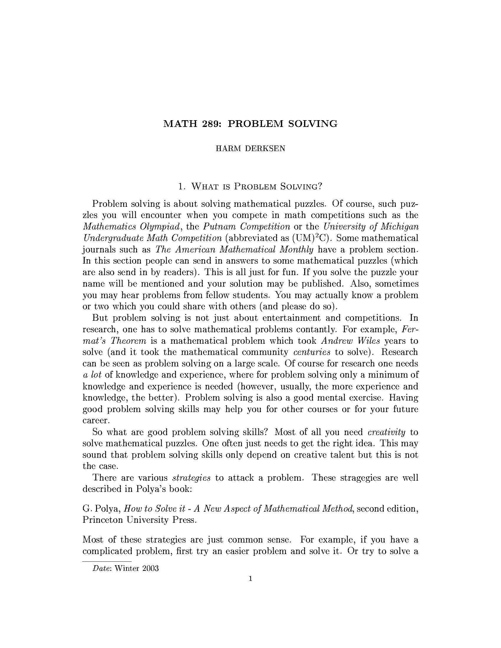 Problem Seminar