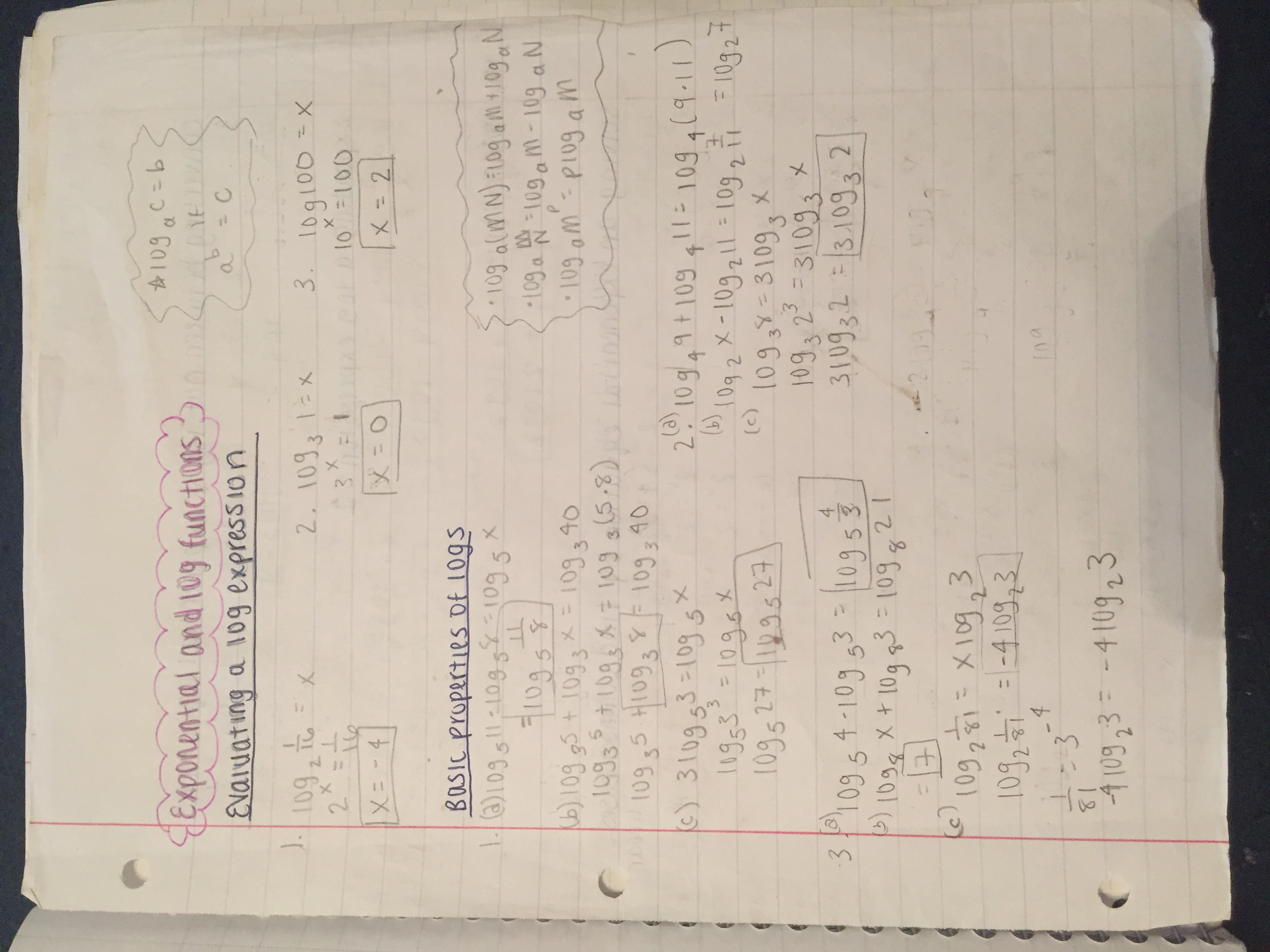 Basic properties of logarithms, and evaluating a log expression