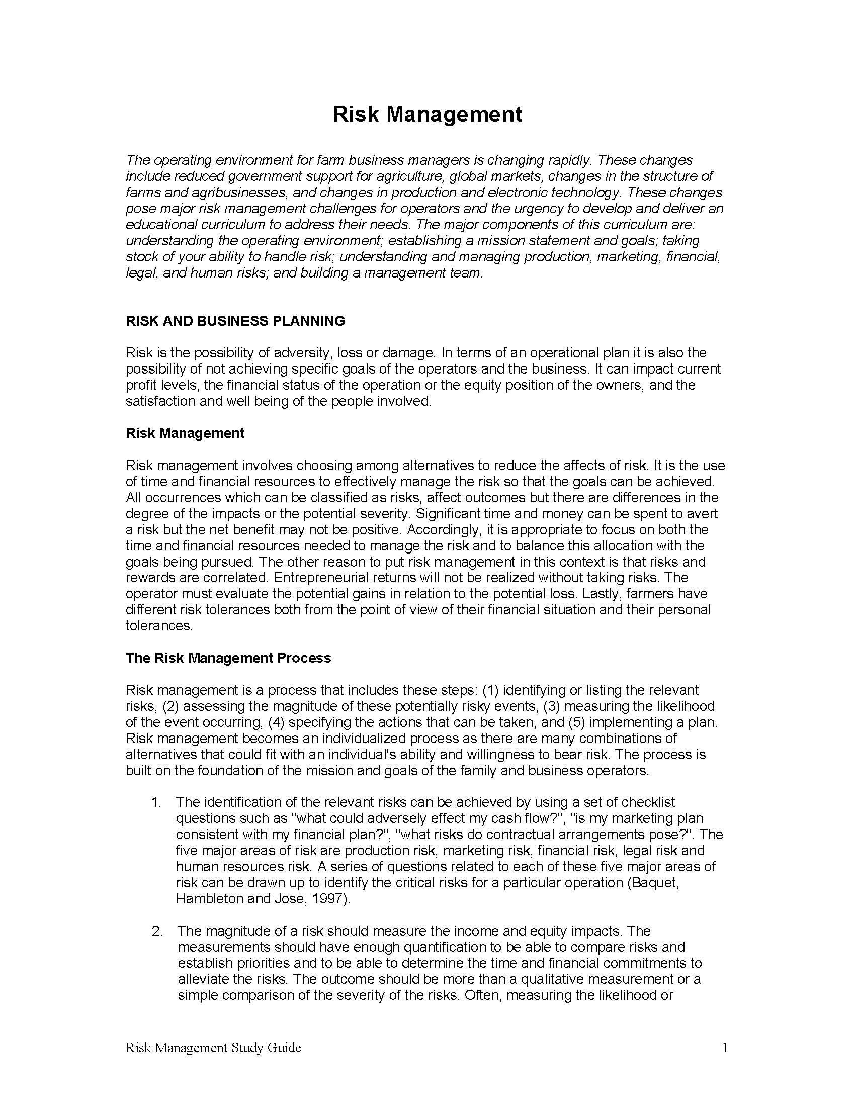 Commodity Marketing I