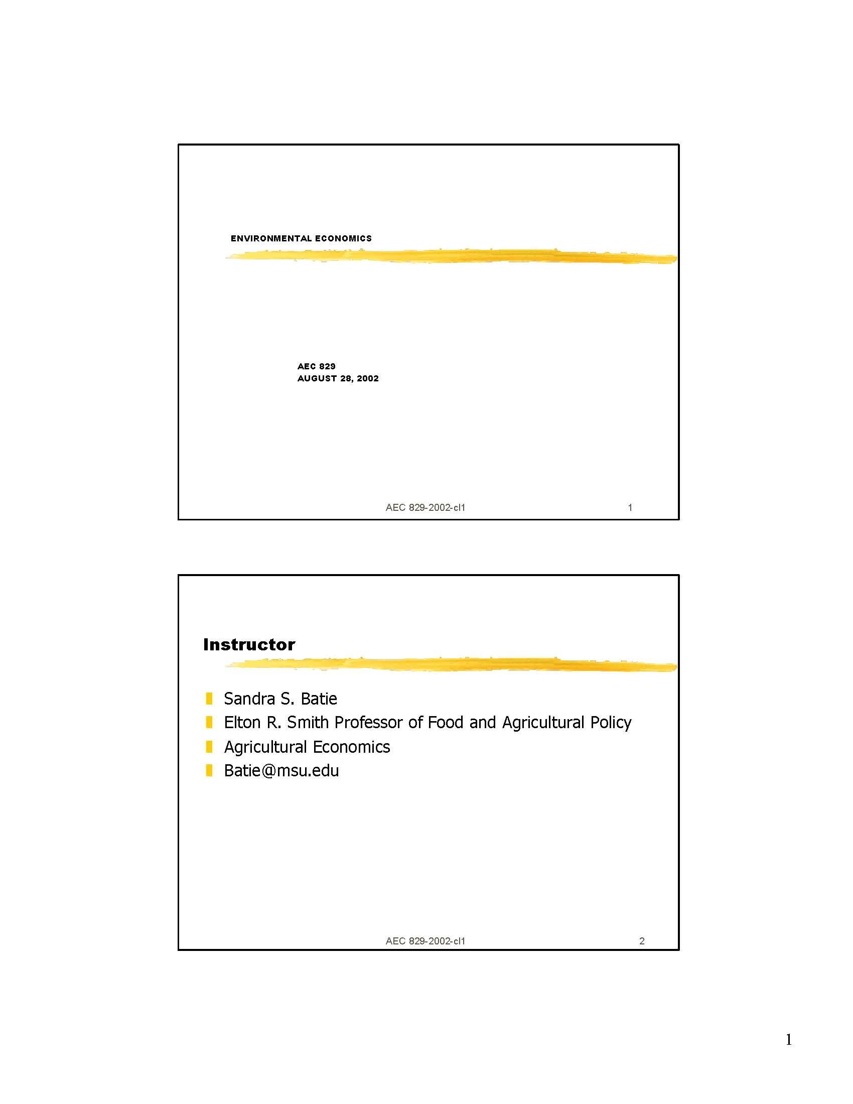 Economics of Envir Resources