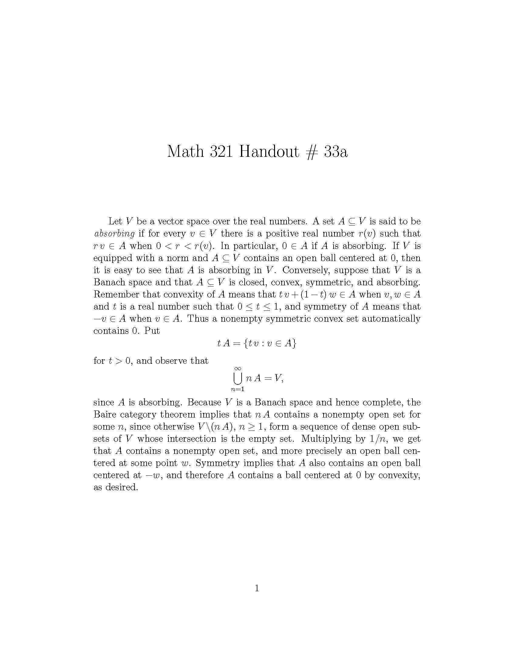 INTRODUCTION TO ANALYSIS I