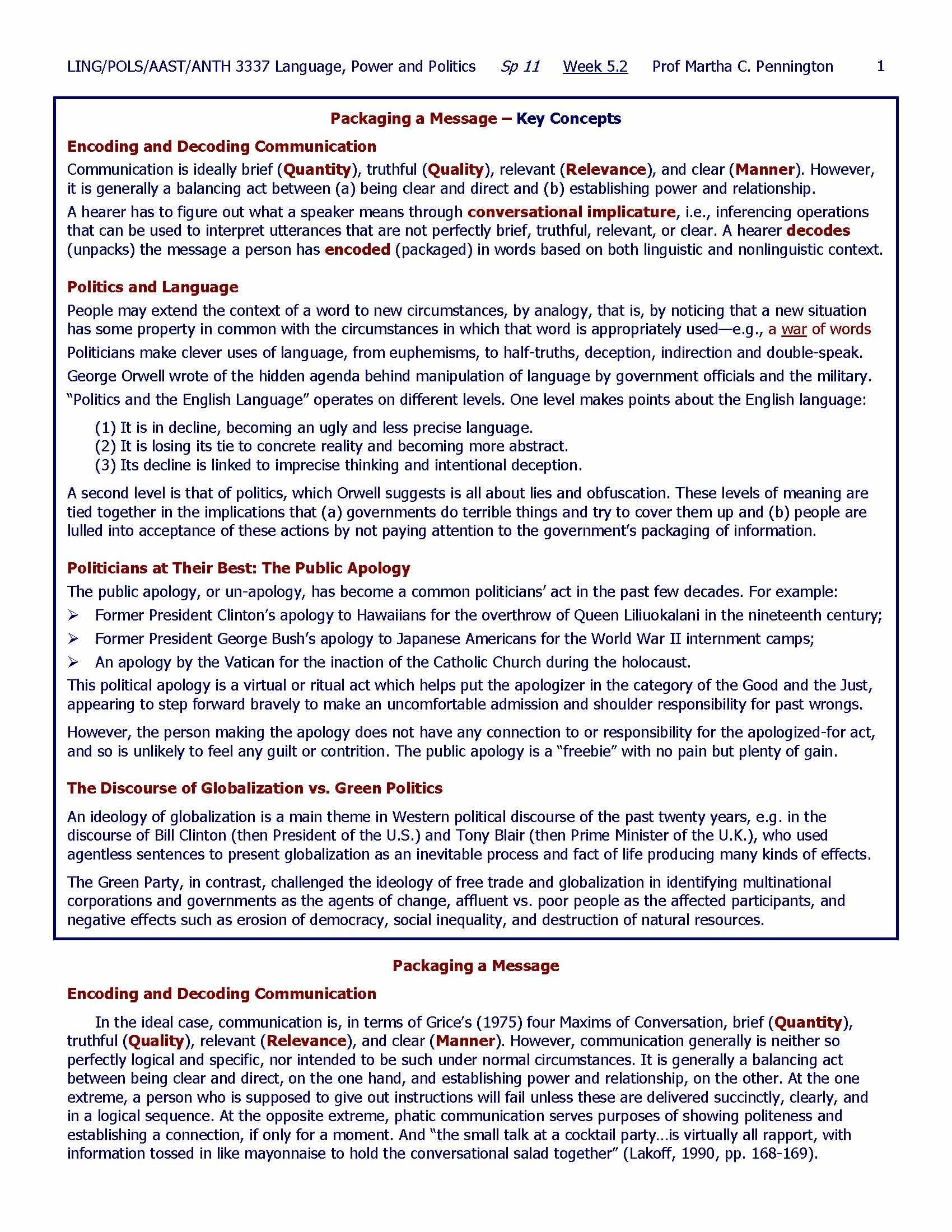 Language, Power, Politics