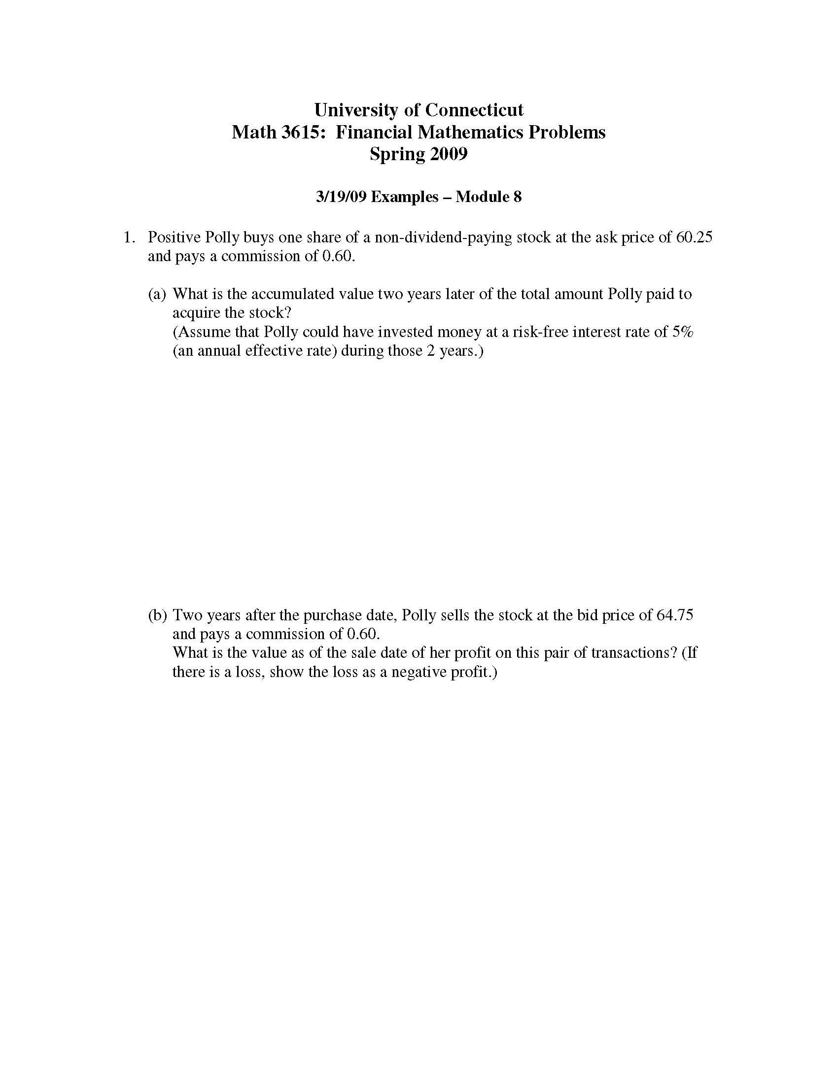 Financial Mathematics Problems