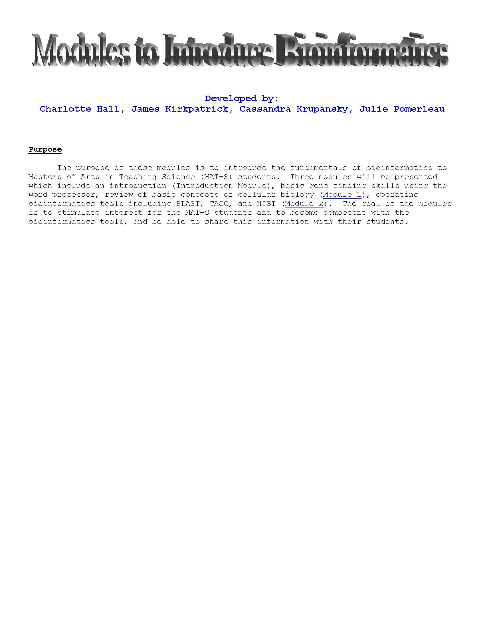 Introduction to Bioinformatics