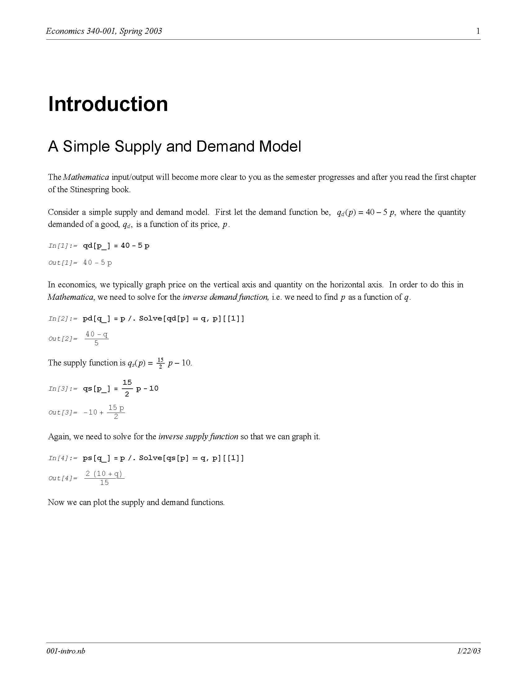 Introduction to Math Economics