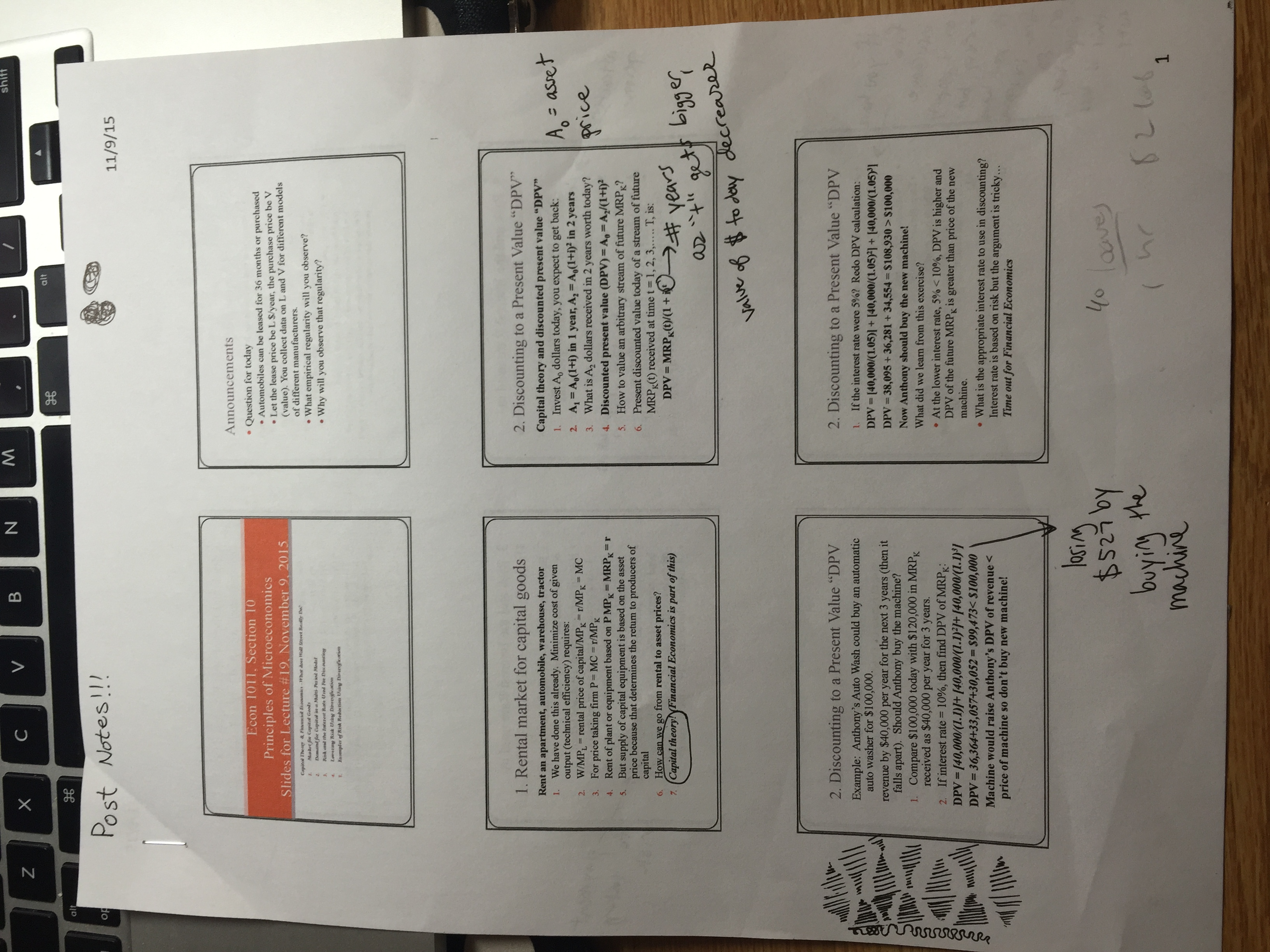 Notes from week of 11/9 ECON