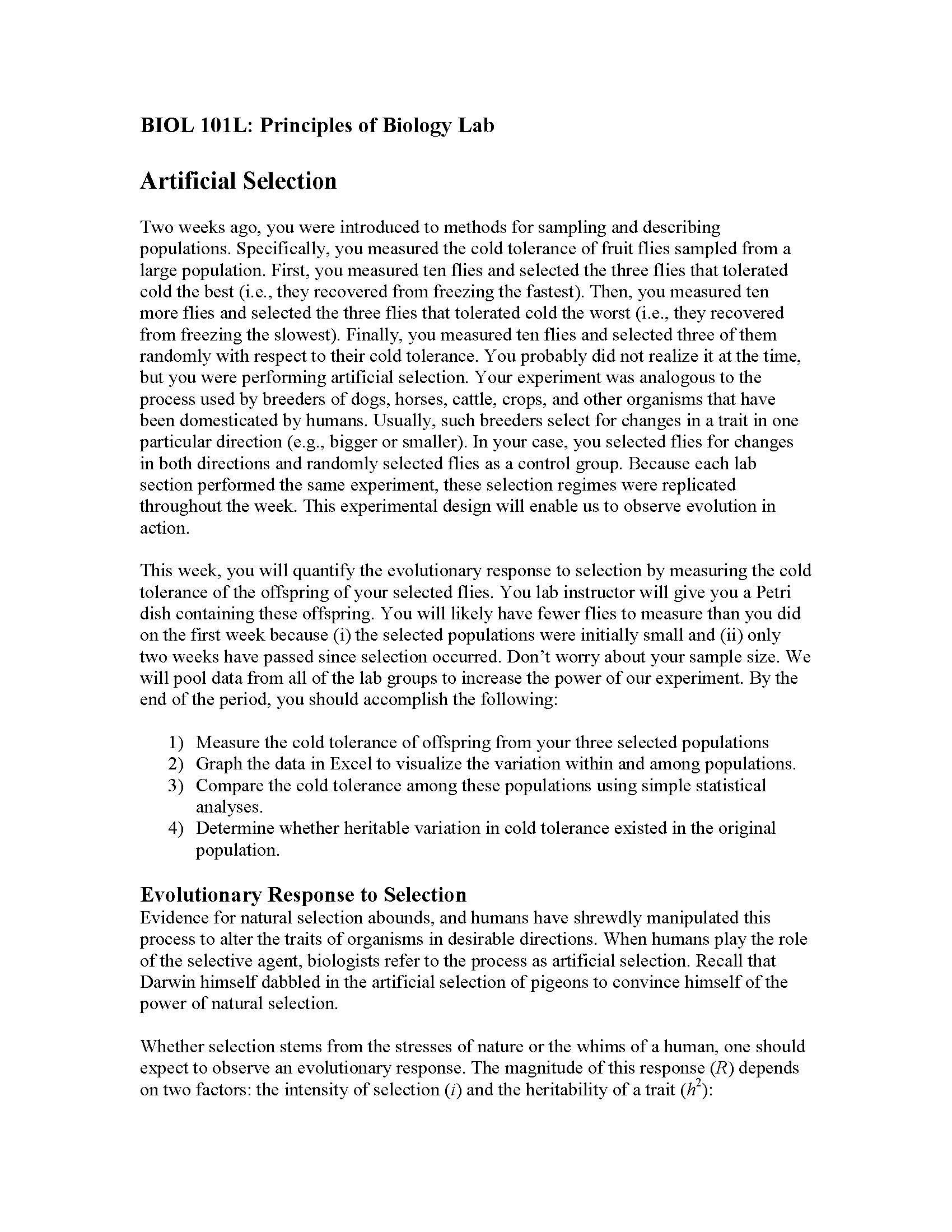 Principles Biology I Lab