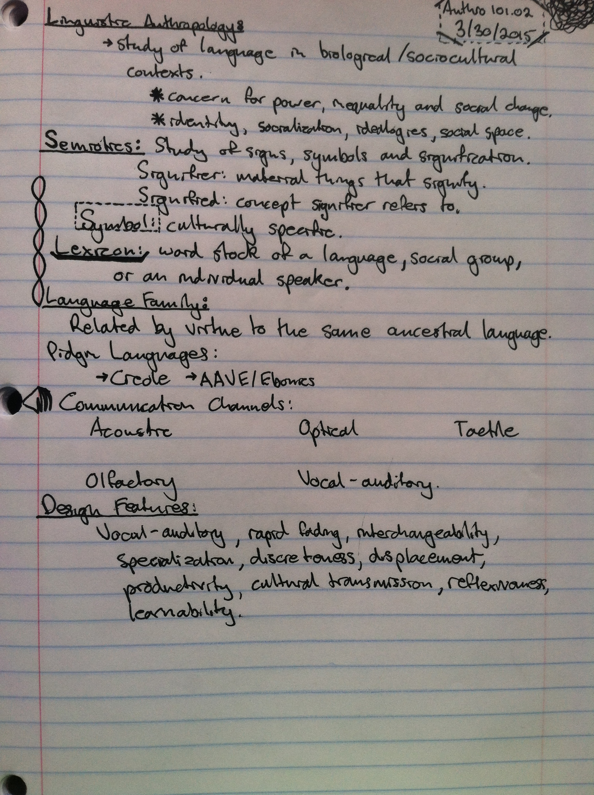 Anthropology 101.02 Notes 3/30/15-4/3/15