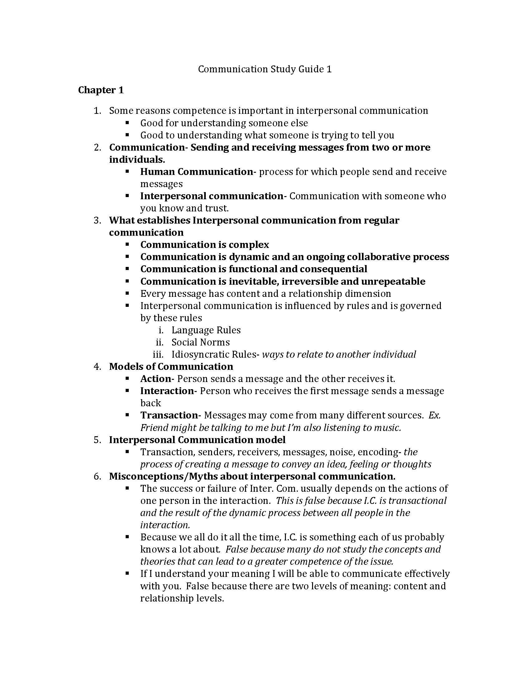 Interpersonal Comm I