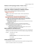 Week 2 Lecture Notes- Anth 215 (Medical Anthropology)