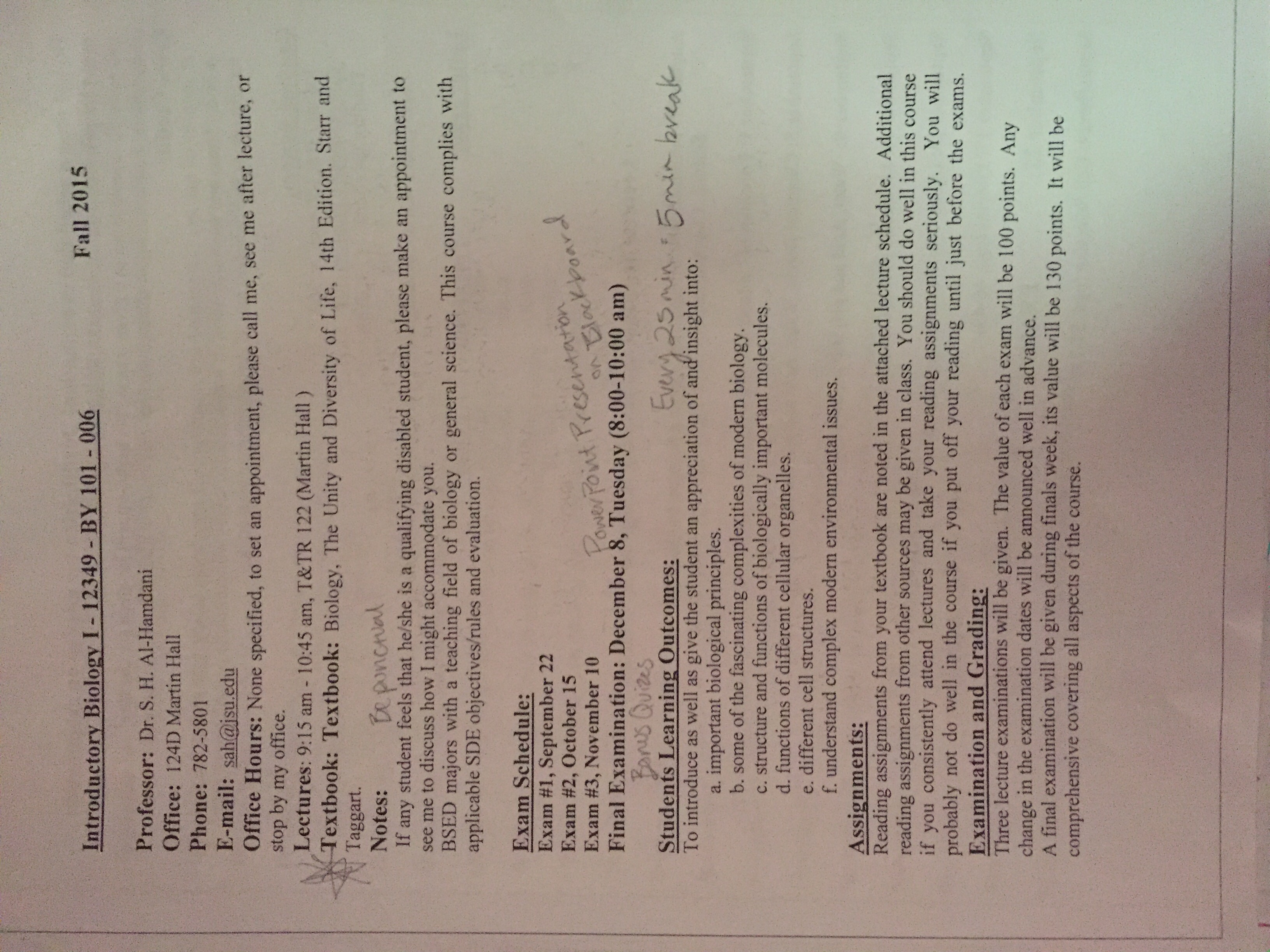 Syllabus for Bio 101