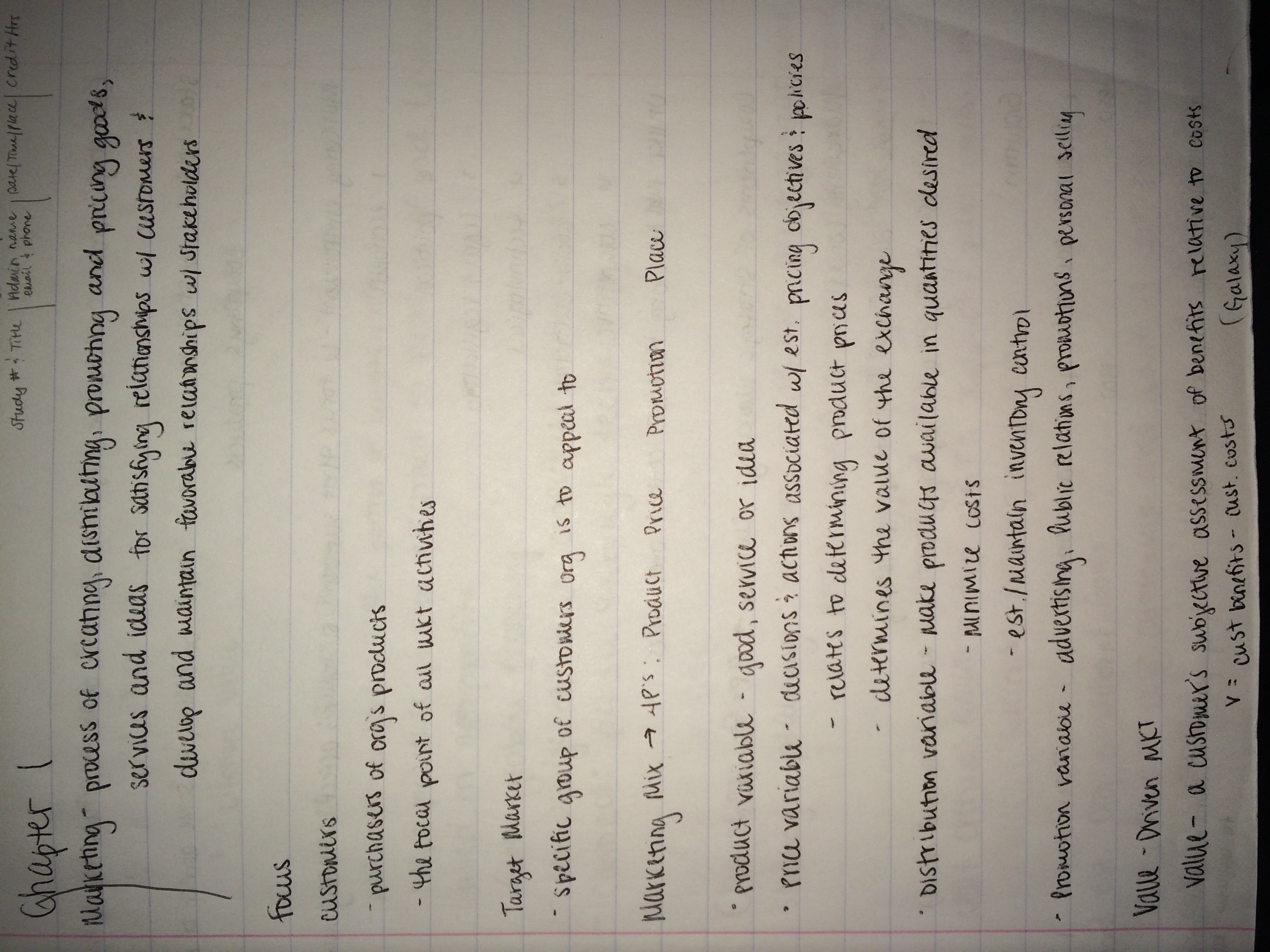 Marketing Chapter 1 Notes