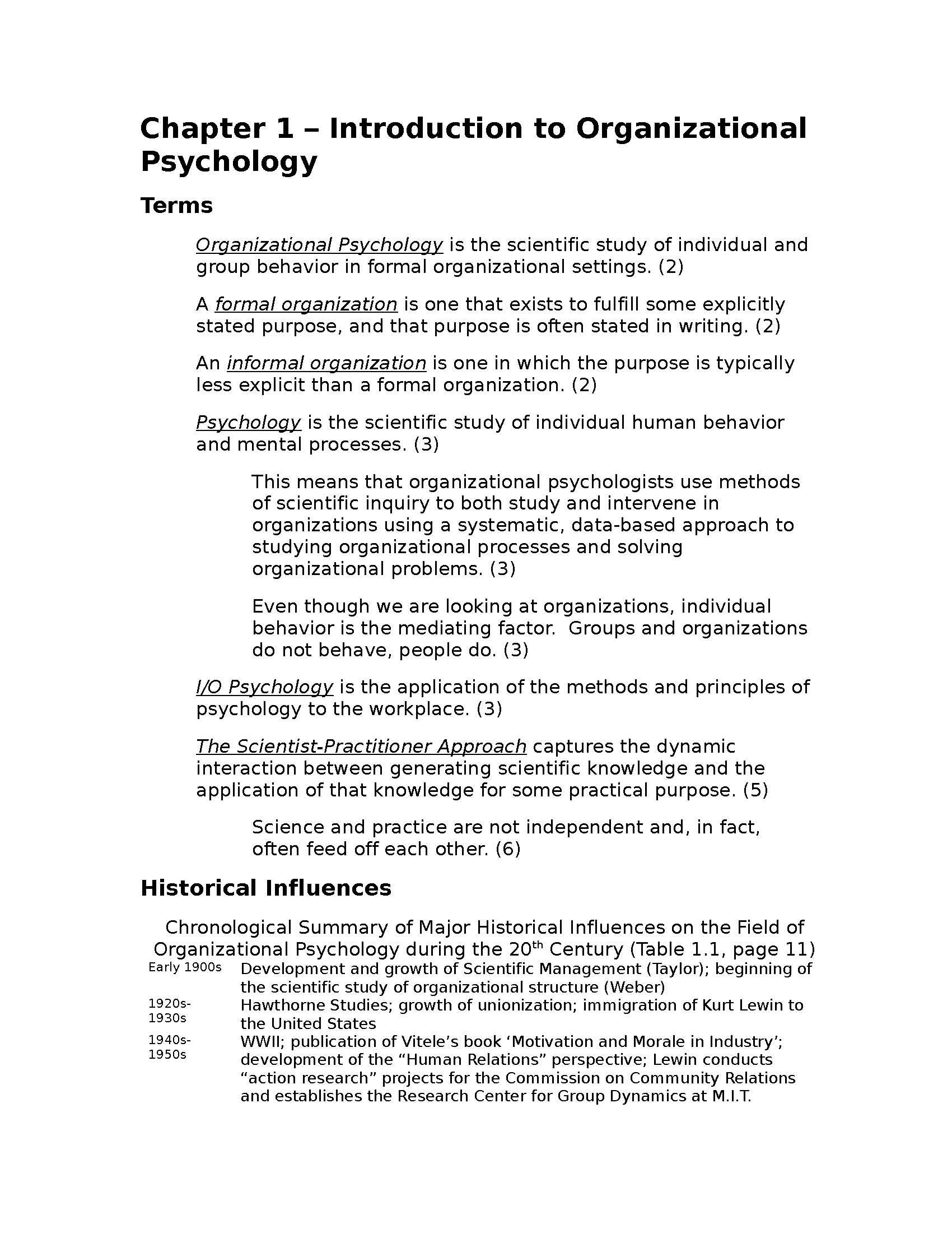 Organizational Psychology I