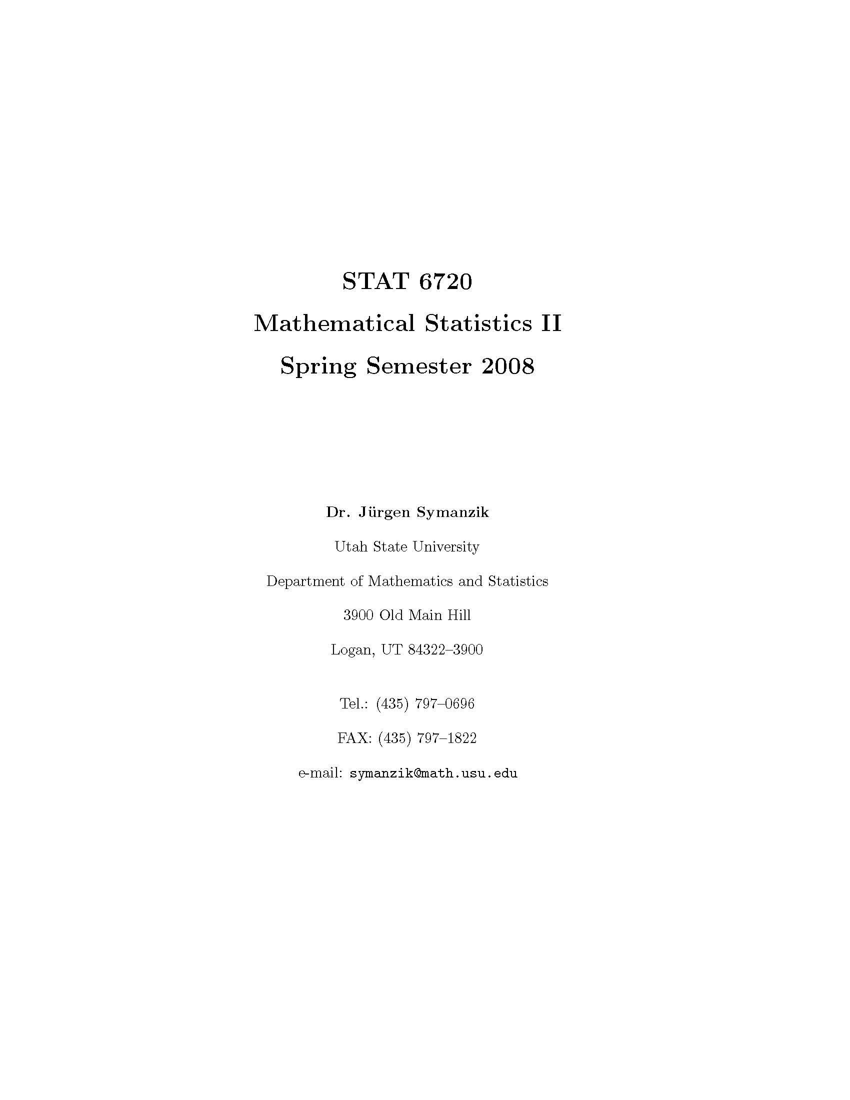 Mathematical Statistics II