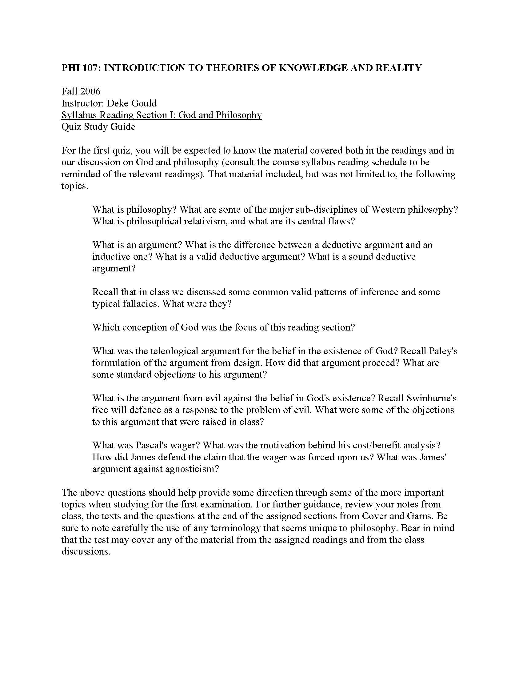 Theories of Knowledge and Reality