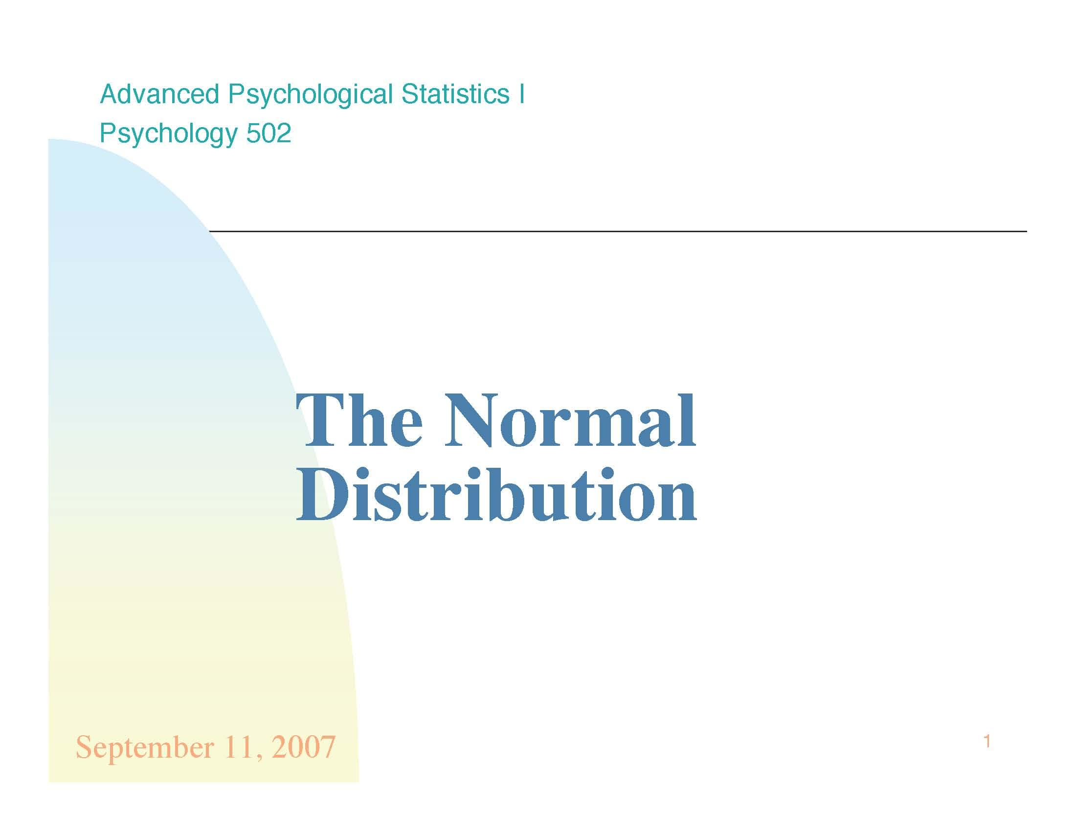 ADVANCED PSYCHOLOGICAL STATISTICS I