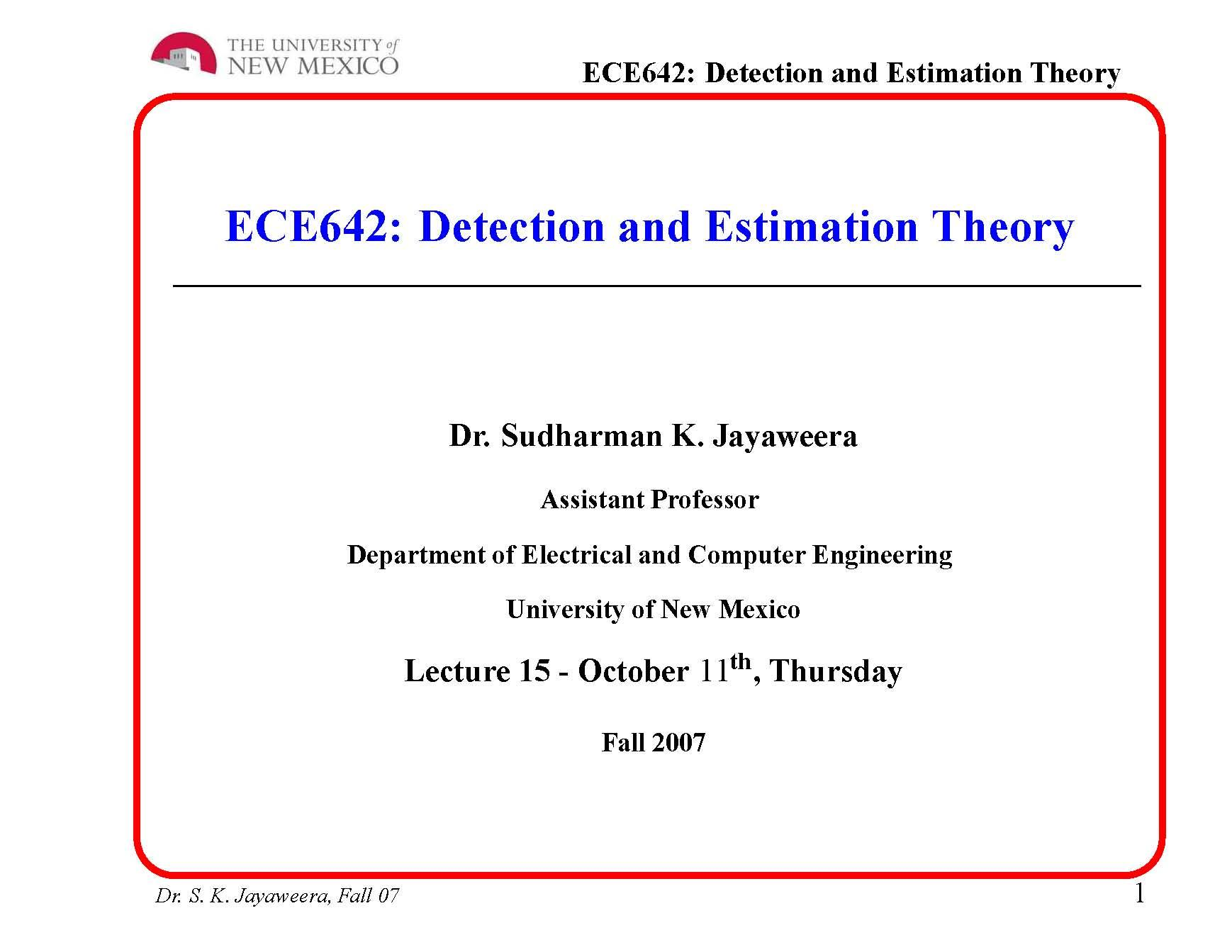 Detection and Estimation Theory