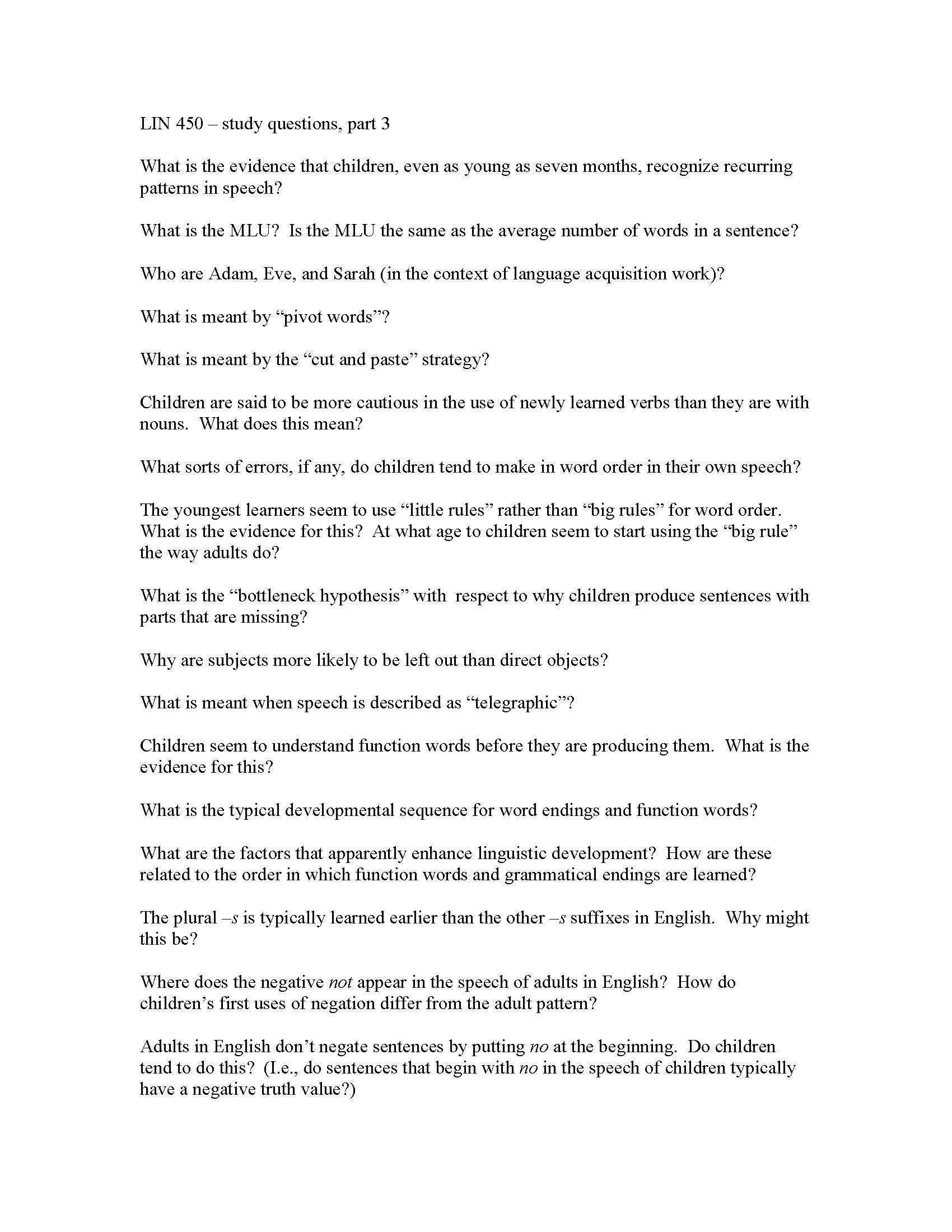 Child Language Acquisition