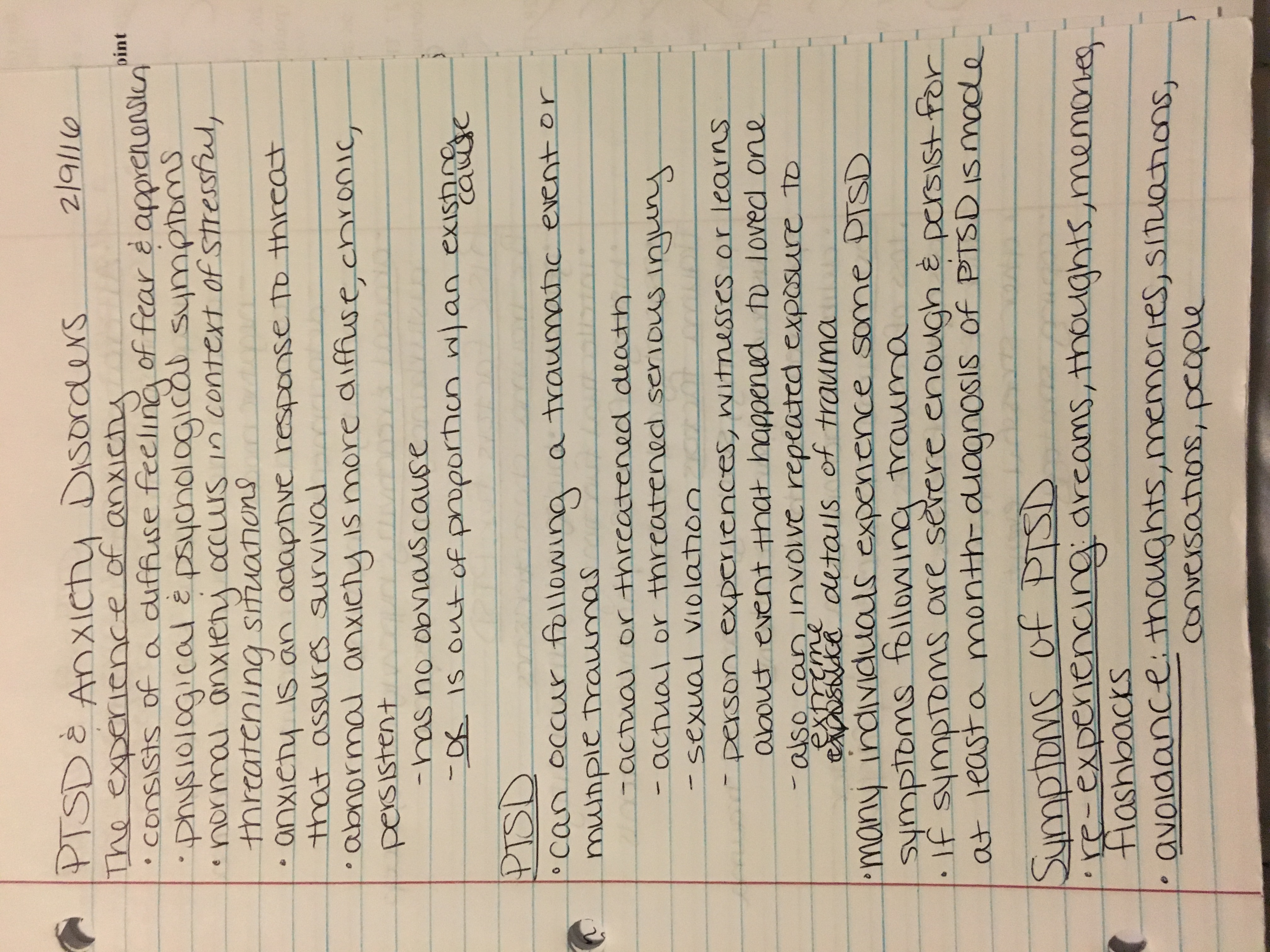 PTSD and Anxiety Disorders notes