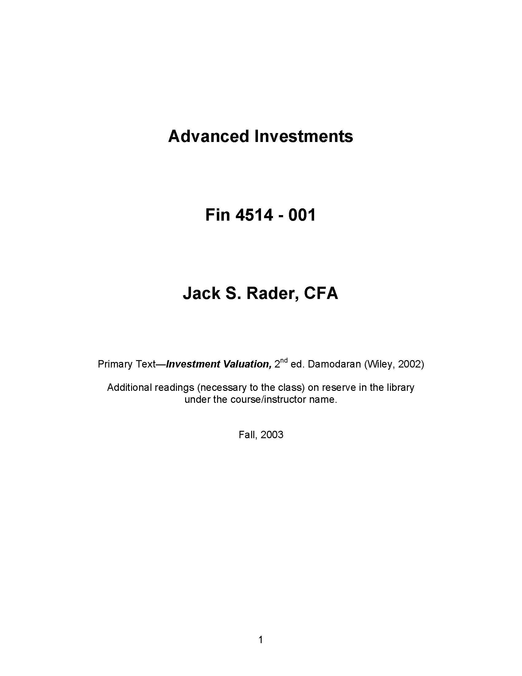 Adv Invest Analysis & Manageme