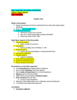 Personality Notes Week One and Two