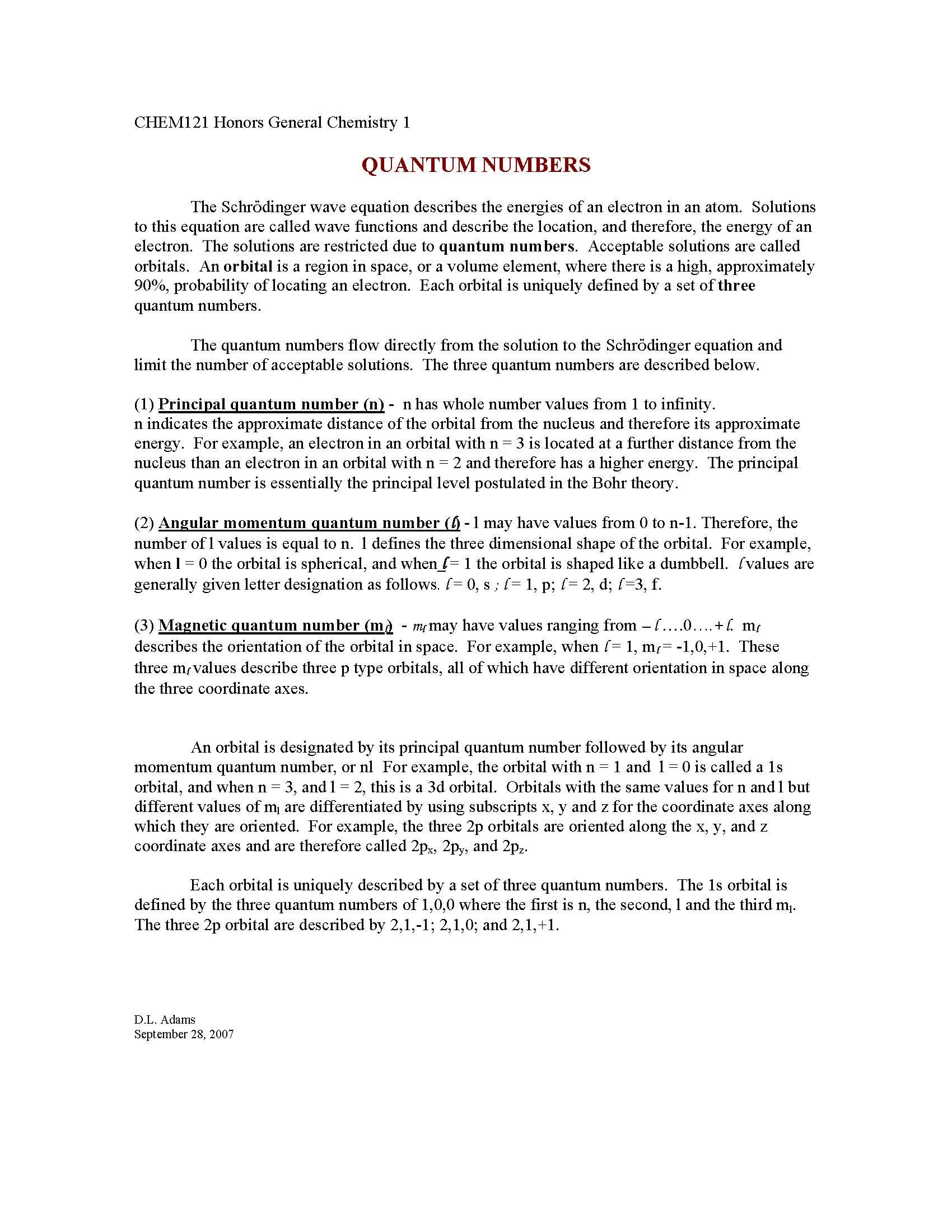 Honors General Chemistry