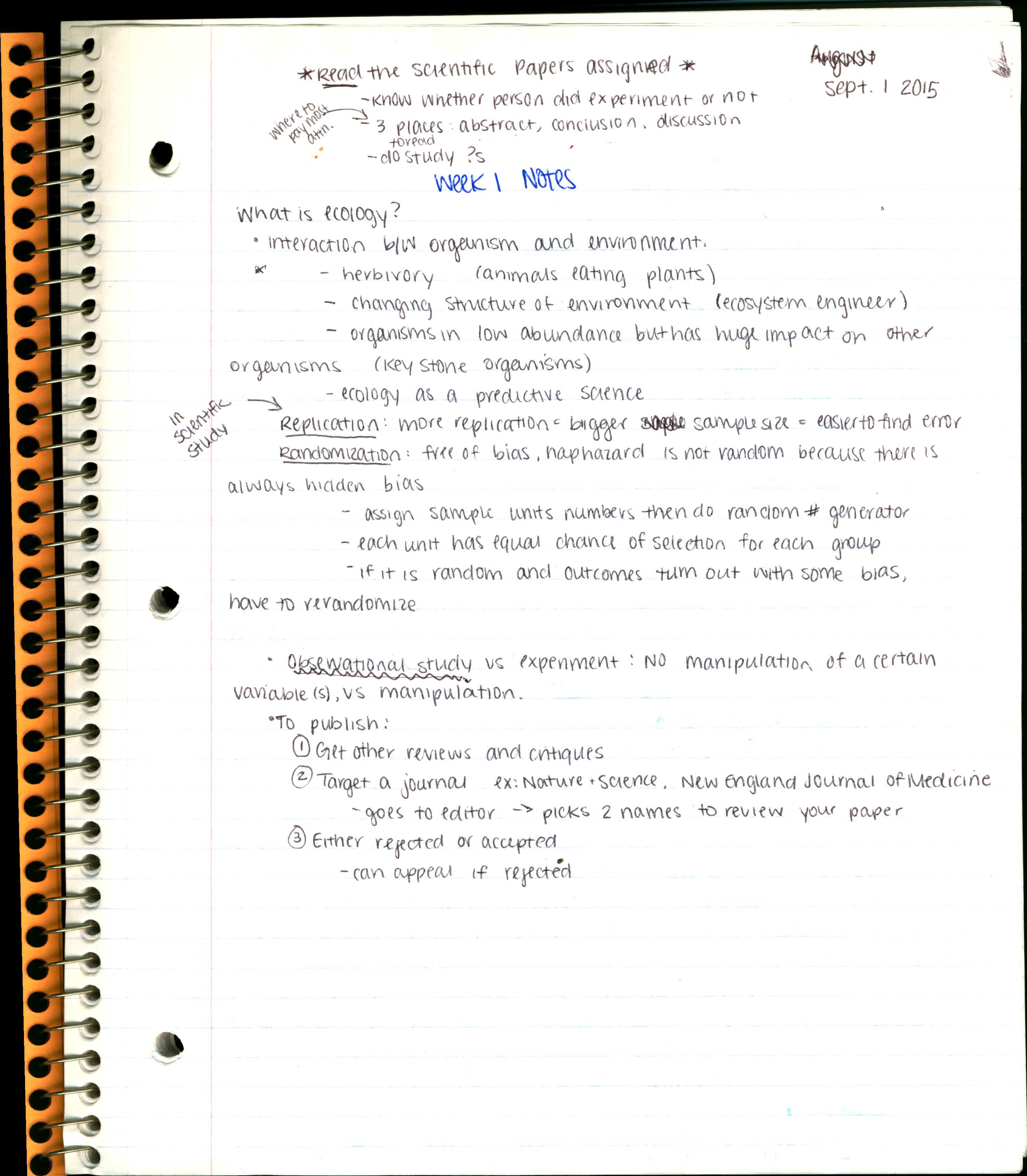 Ecology Week 1 Notes