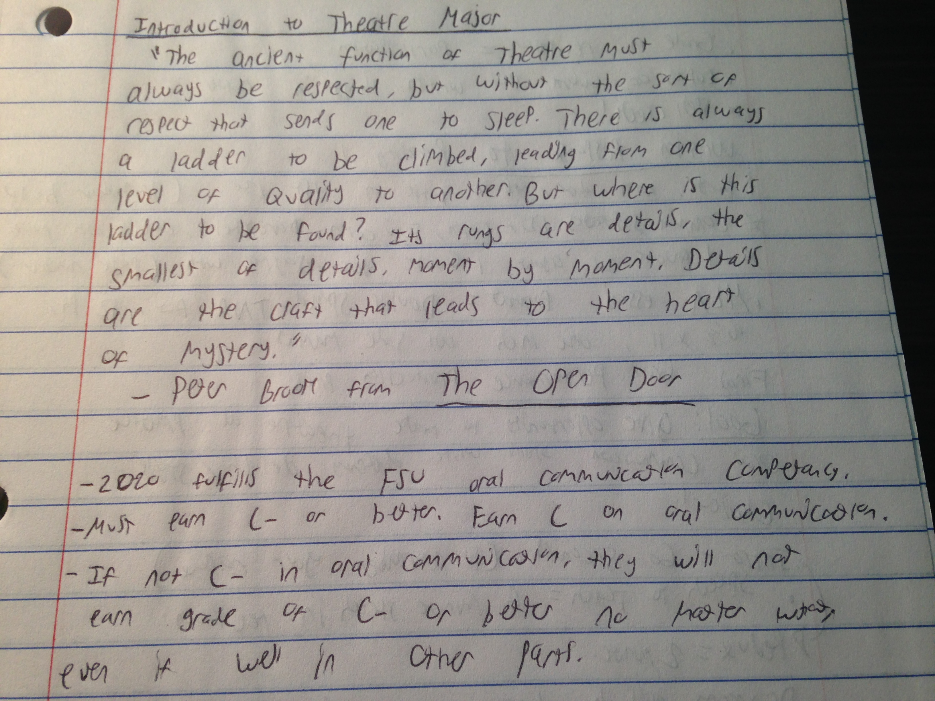 Theatre Major Notes Week 1