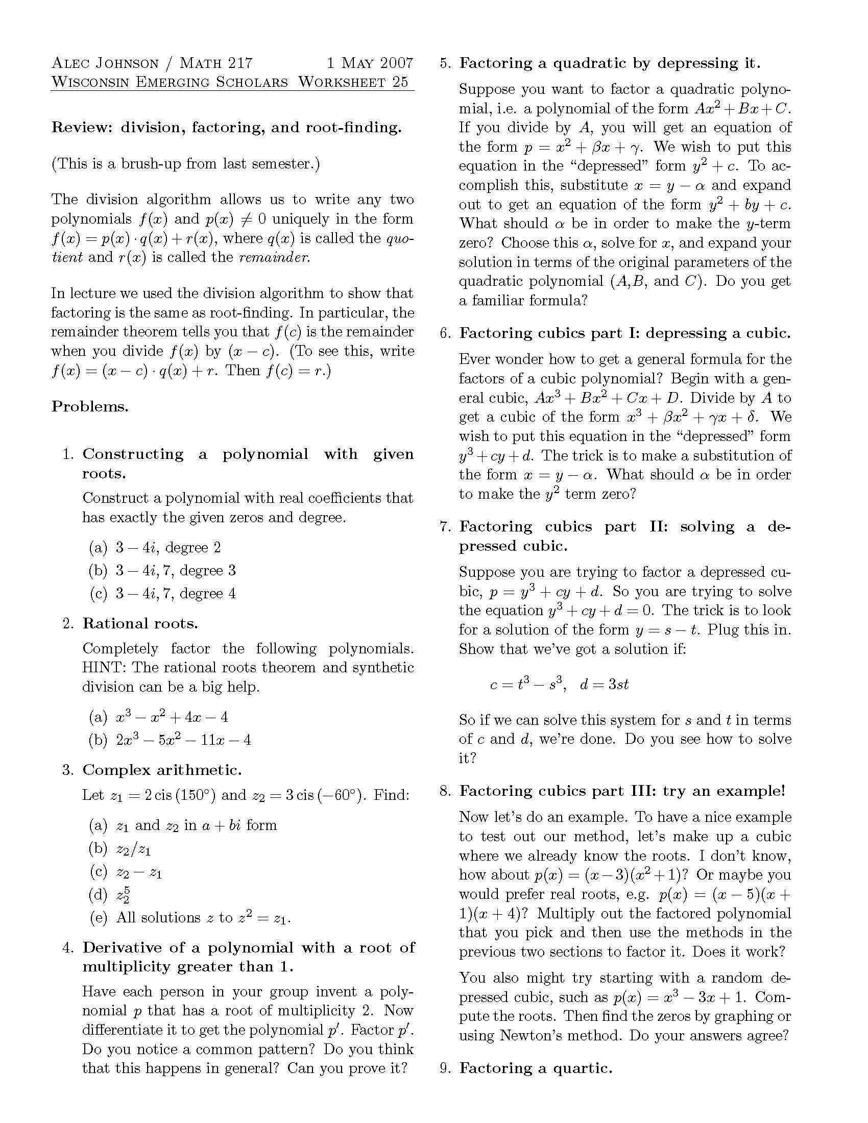 Calculus with Algebra and Trigonometry II