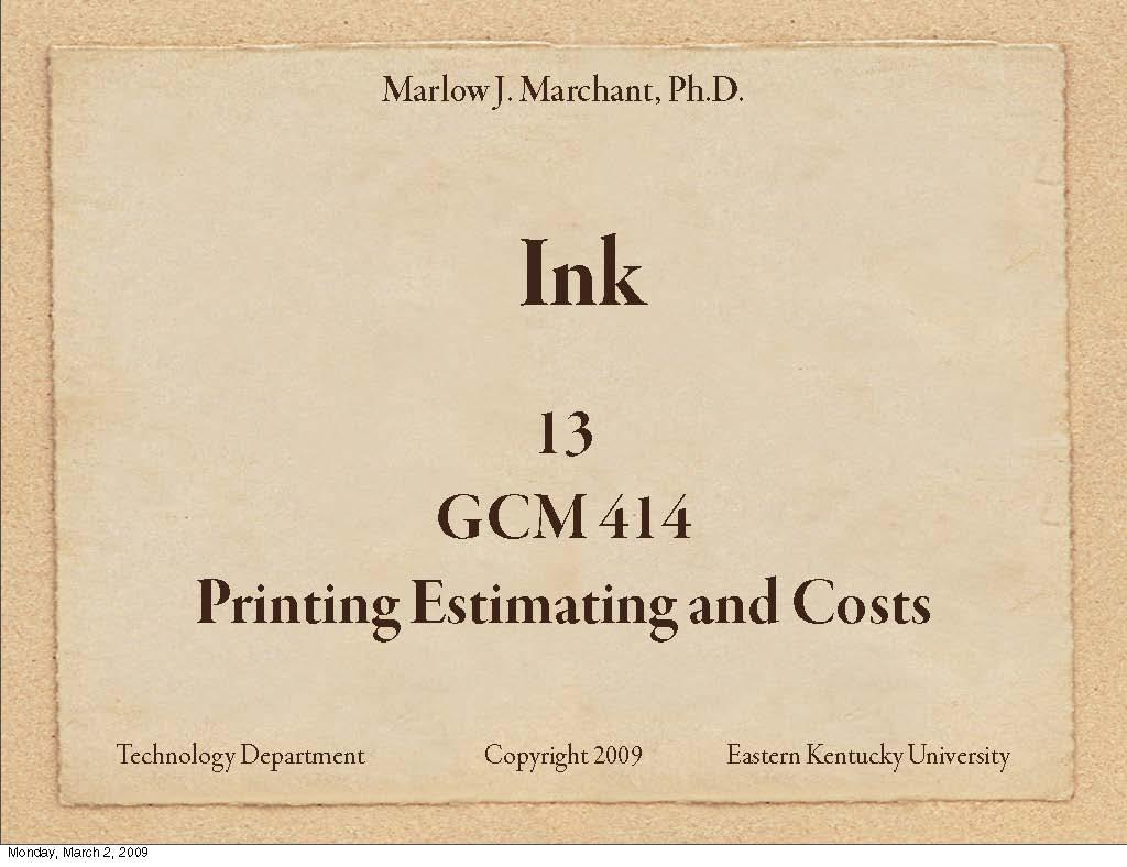Printing Estimating and Costs
