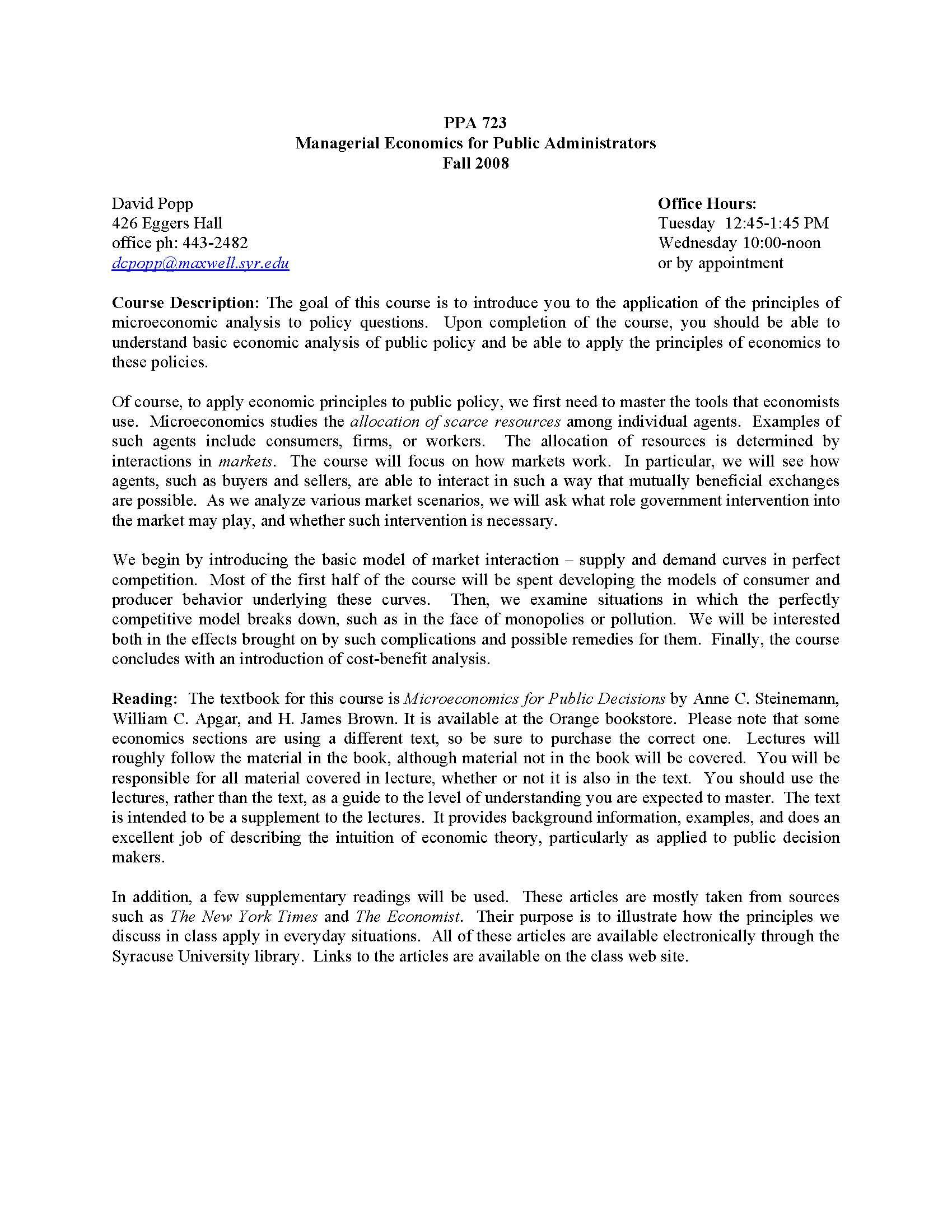 Managerial Economics for Public Administration