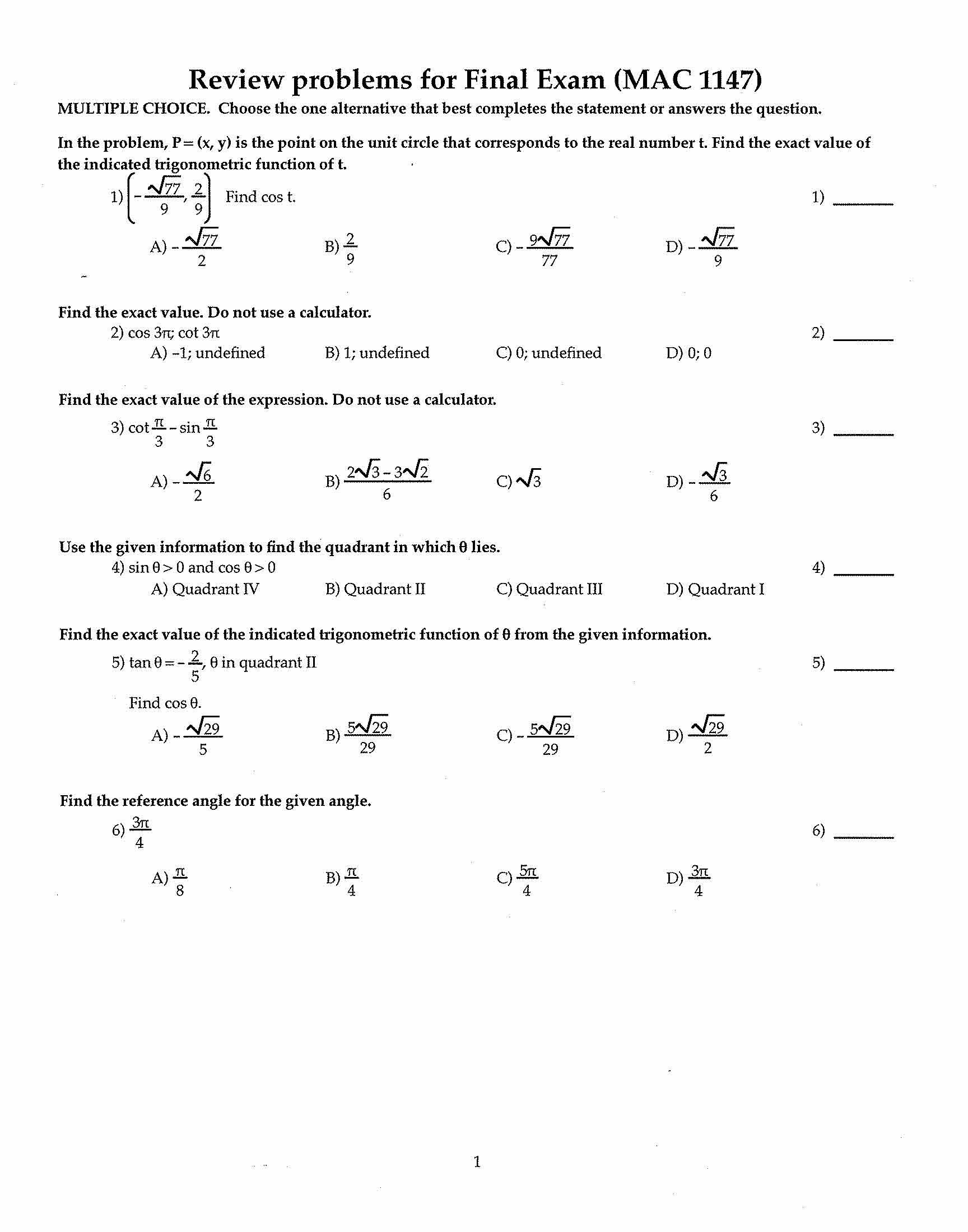 Precalc AlgebraTrigonometry