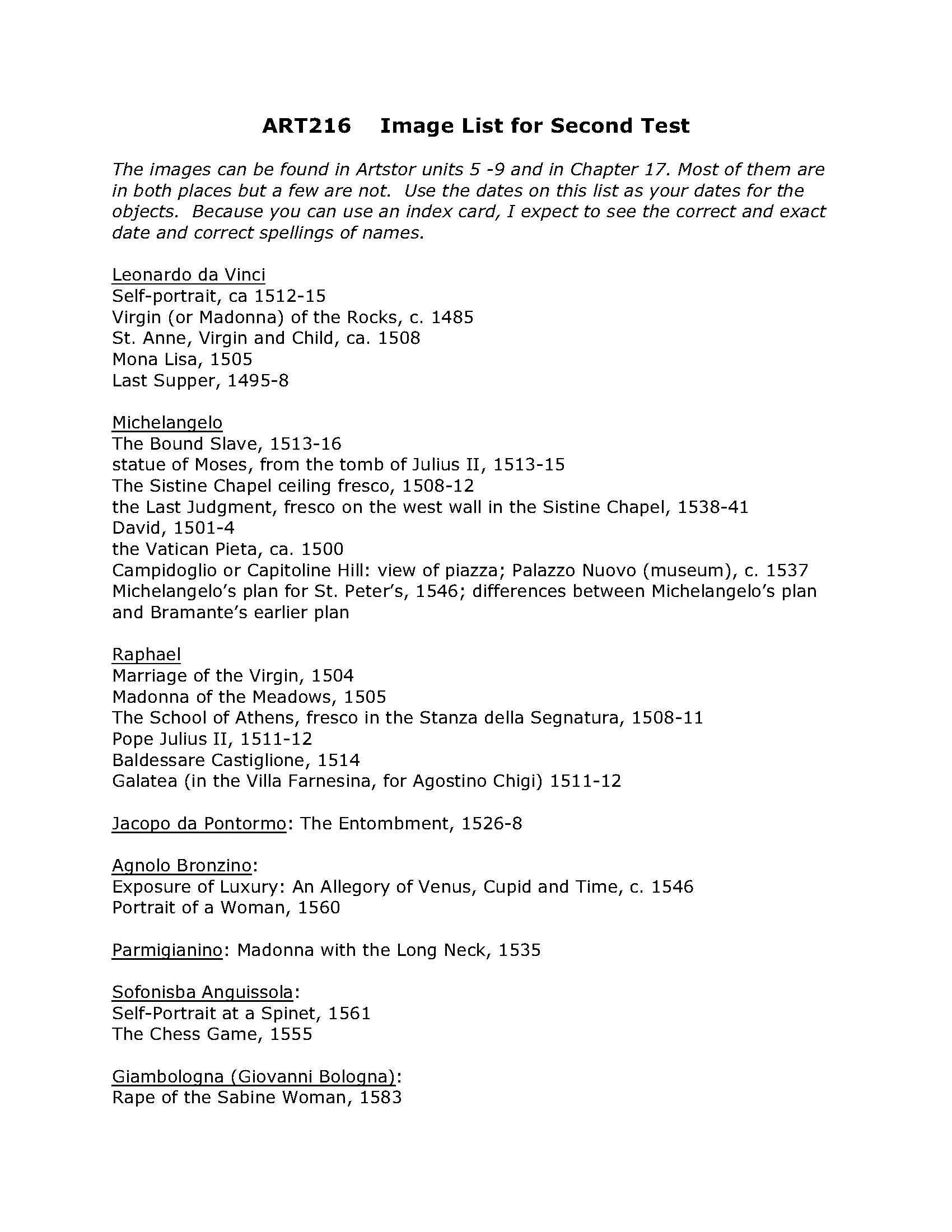 Art History Survey Renaissance to Contemporary