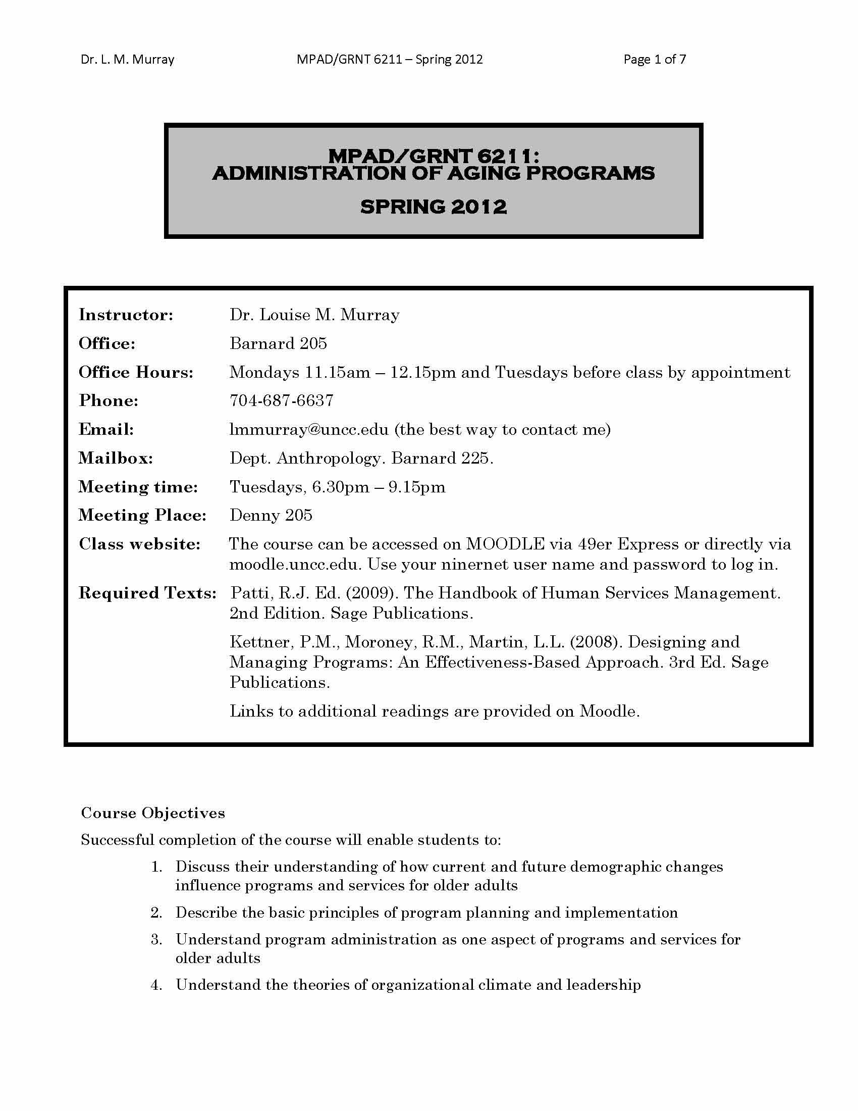 Admin of Aging Programs