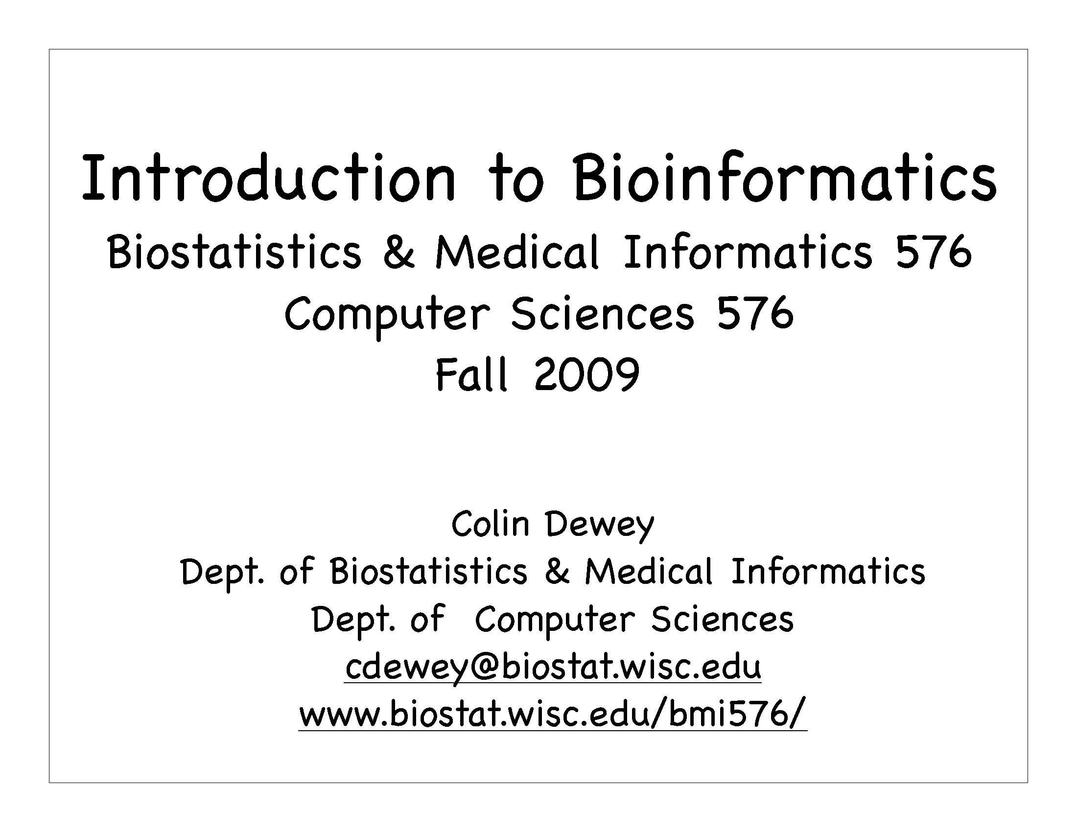 Introduction to Bioinformatics