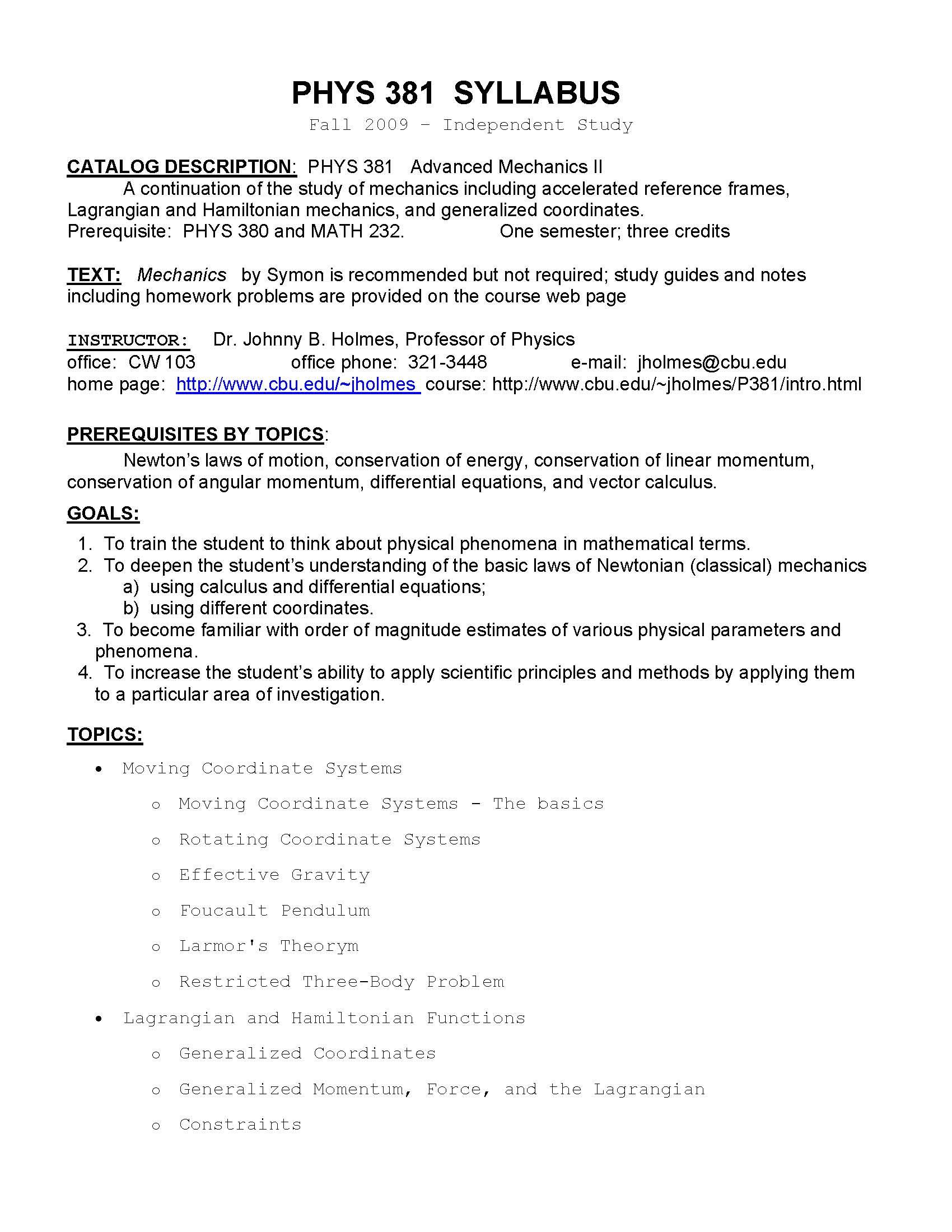 Advanced Mechanics II