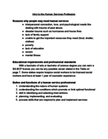 Chapter One: Intro to the Human Services profession