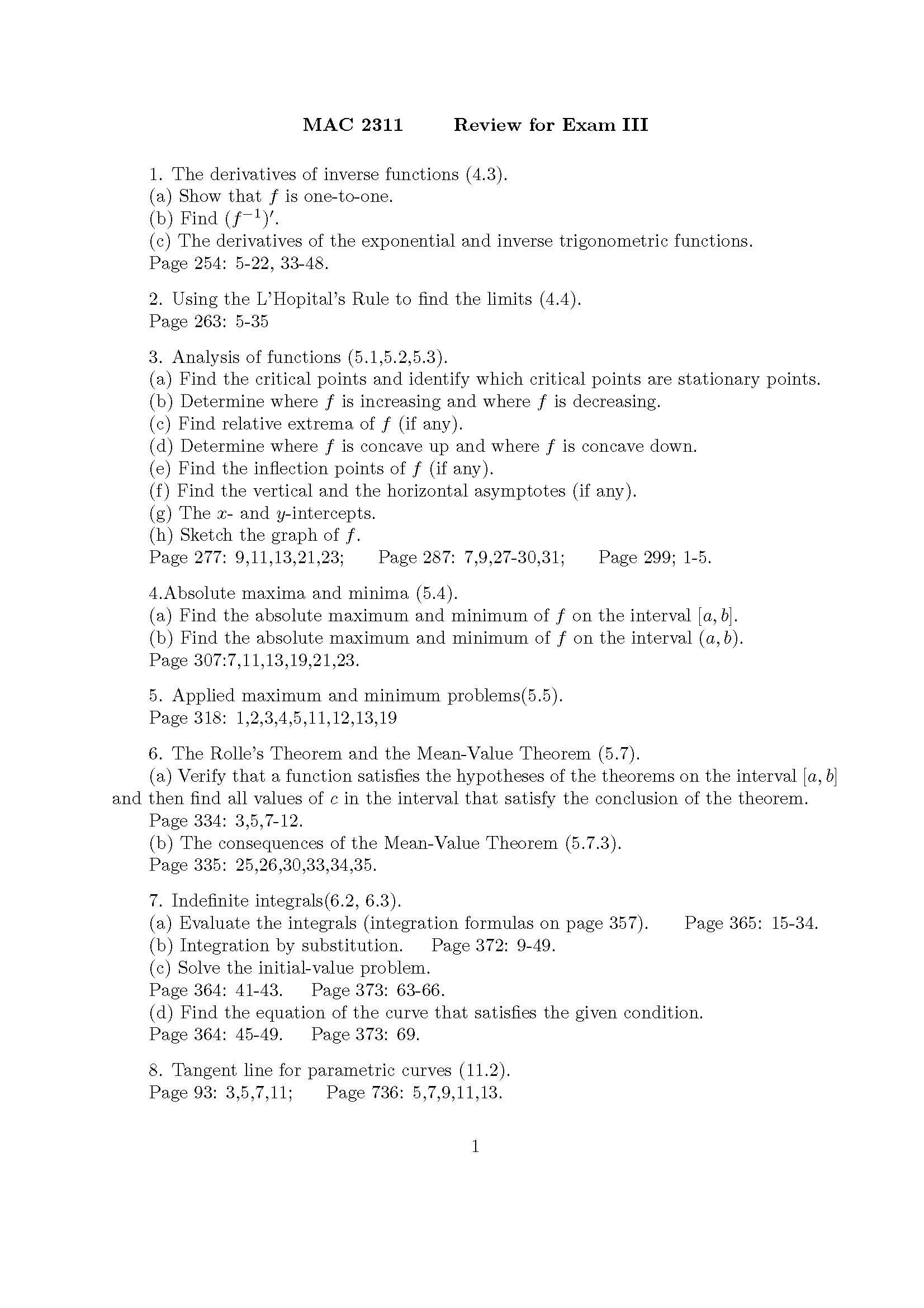 Calculus I