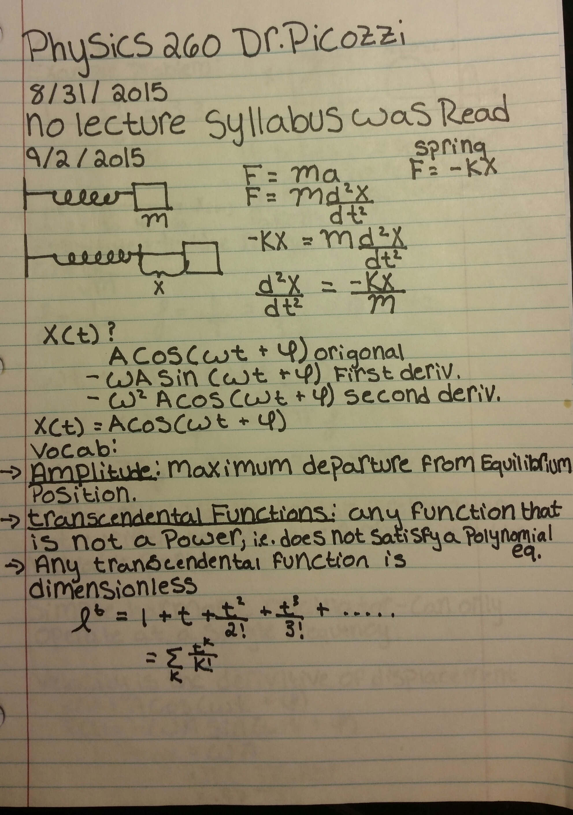 Week One Notes - Chapter 14 Physics 260 