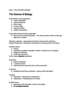 EBIO 1010-02 week 1 class notes: Intro to Biology, The Science of Biology, The Origin and Diversity of Life