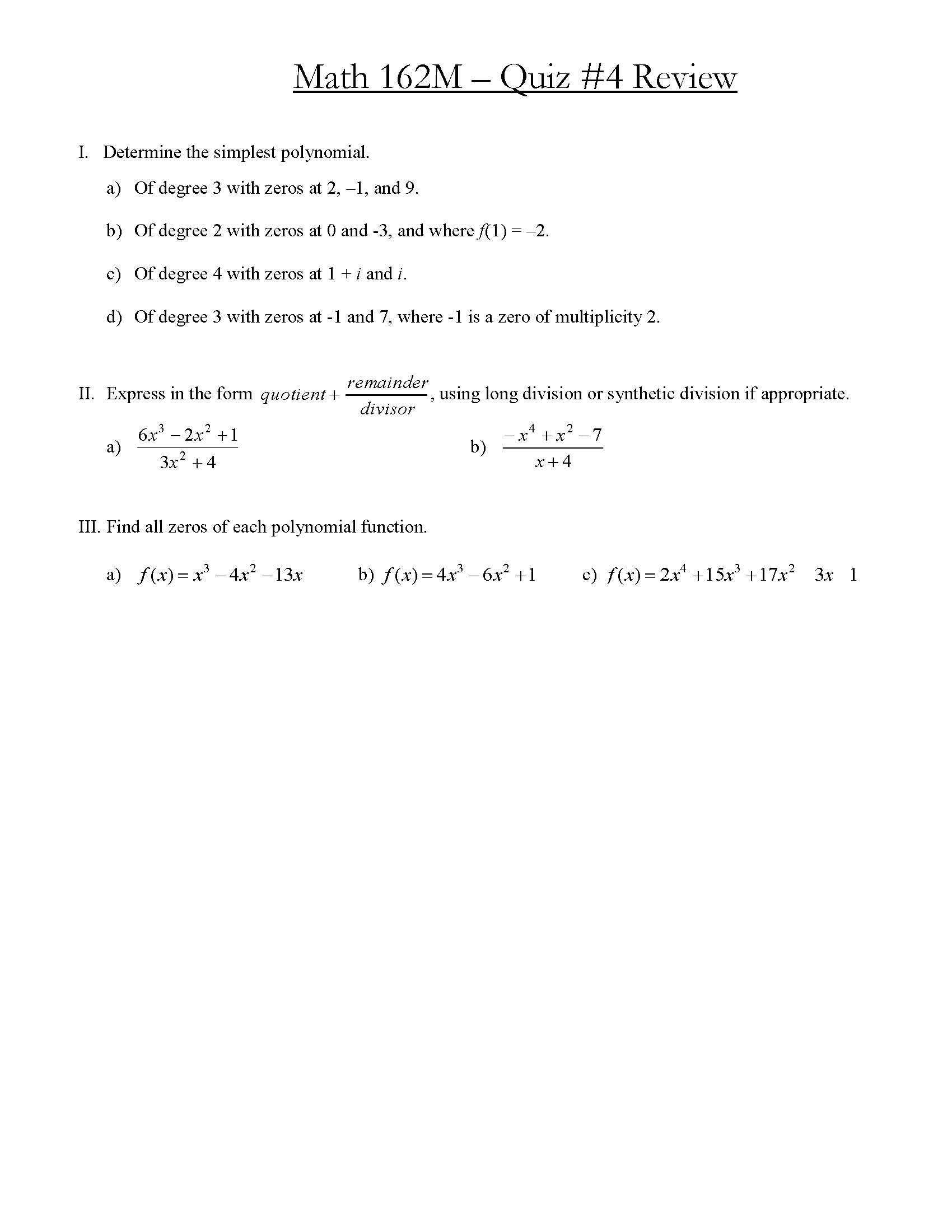 PRECALCULUS I