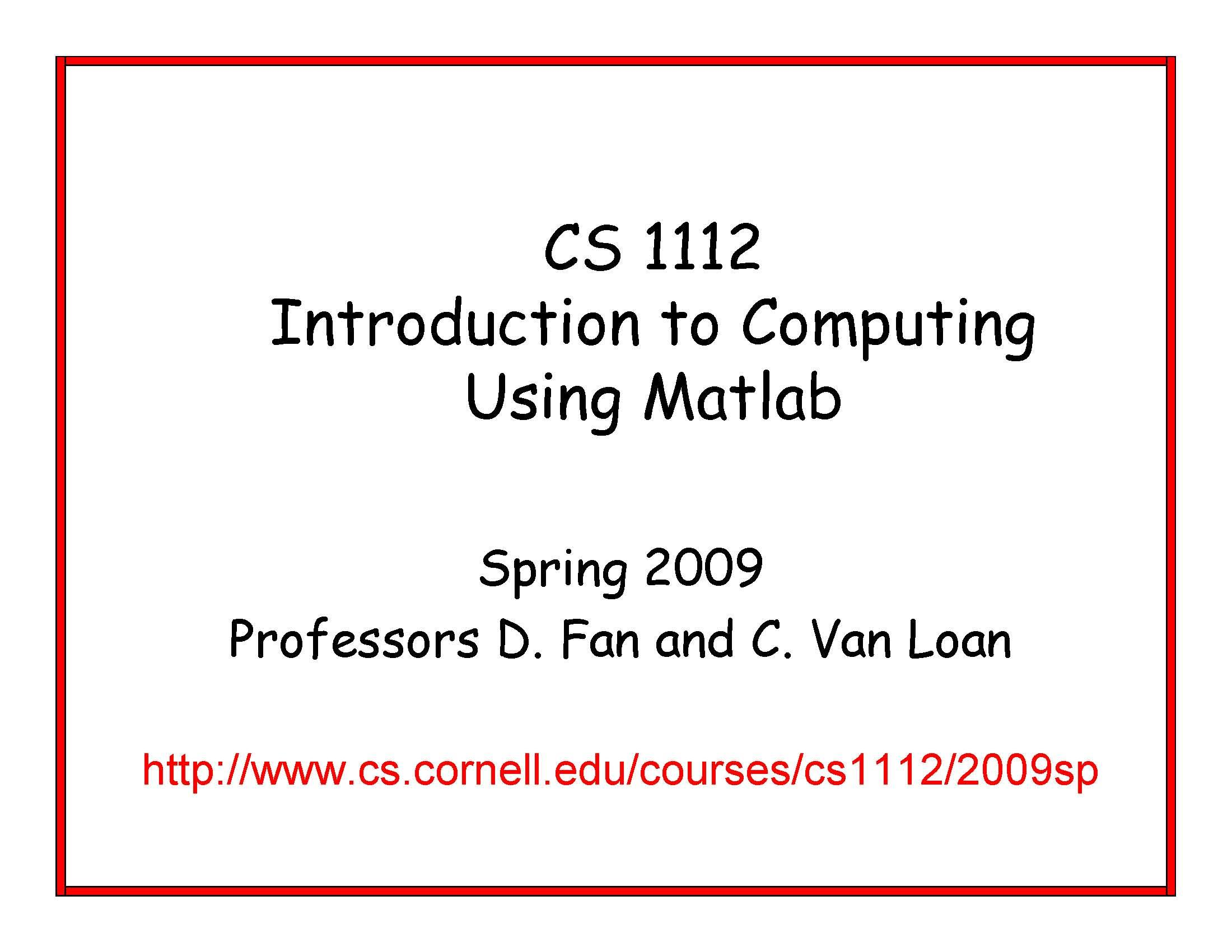 Introduction to Computing Using MATLAB