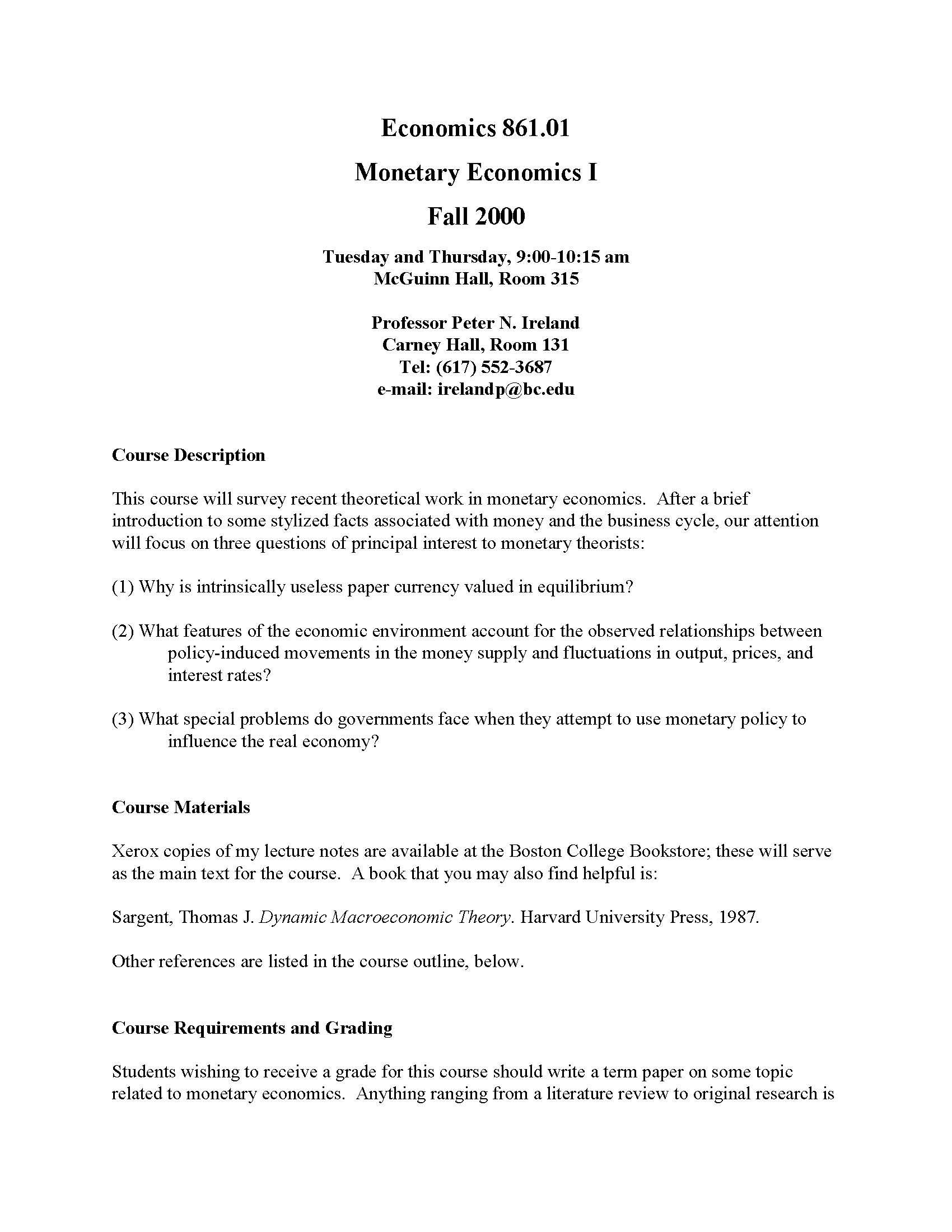 Monetary Theory I