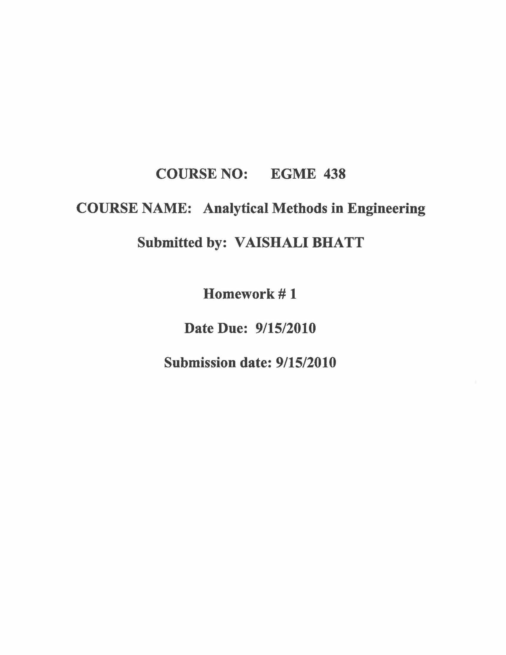 Analytical Methods in Engineering